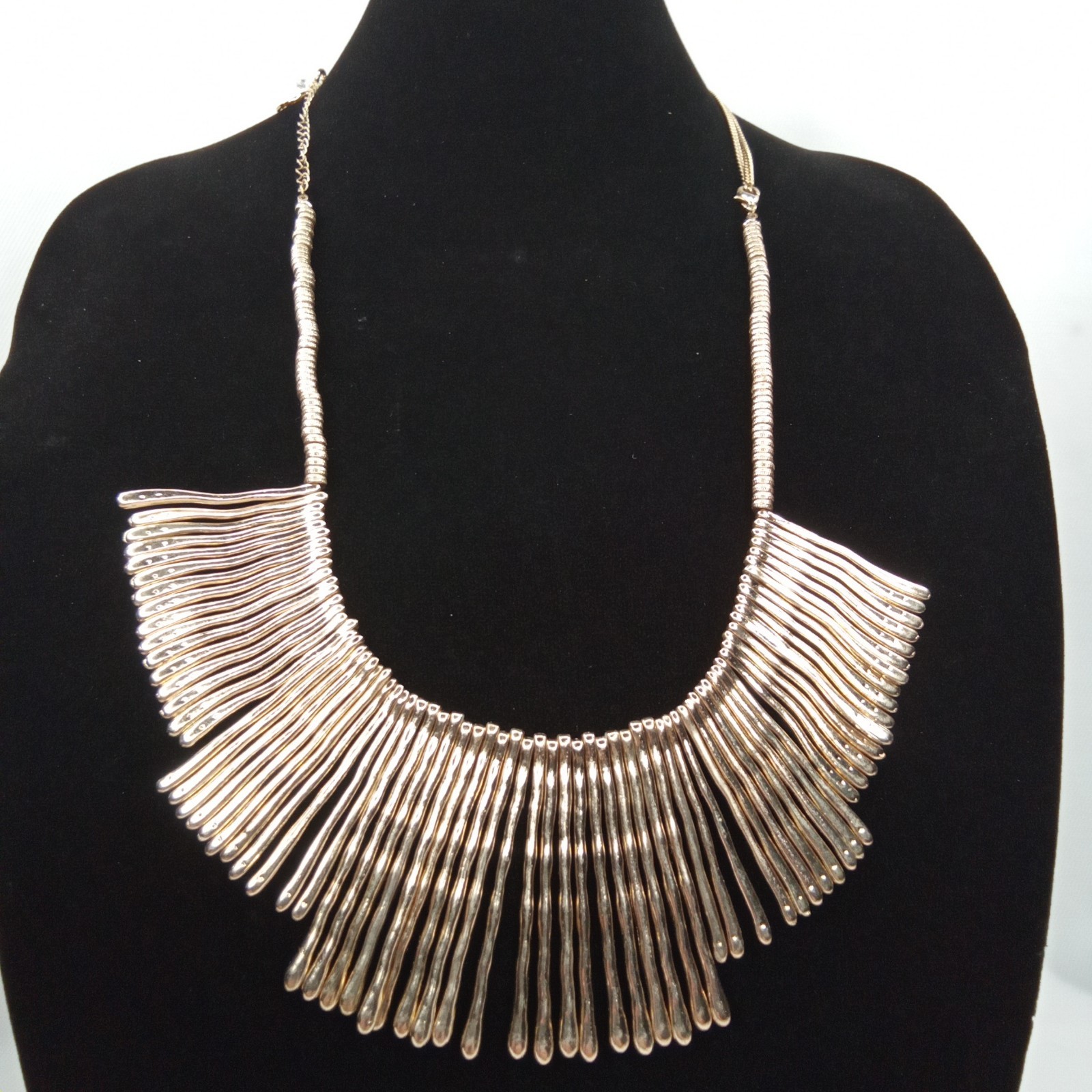 Vintage Stella & Dot Modernist Gold Spike Geometric Bib Statement Necklace