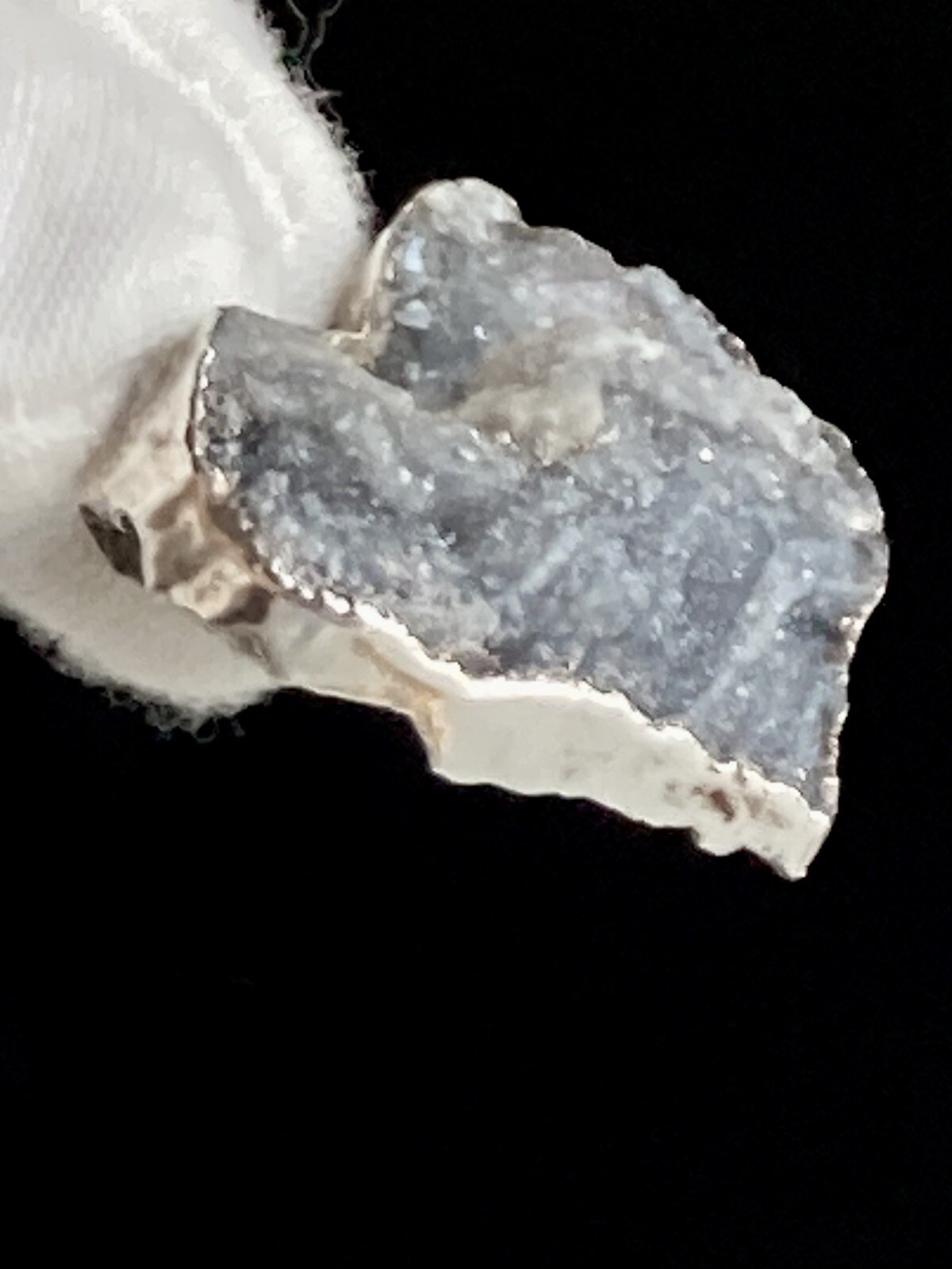 Heart Shimmery Crystal Rock Stone 1.25” Pendant 925 Sterling Silver 7.8g Ladies