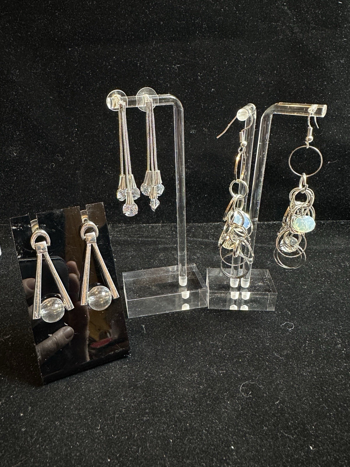 Vintage Lot of 3 Pierced Dangle Earrings Silver Tone With Sparkle