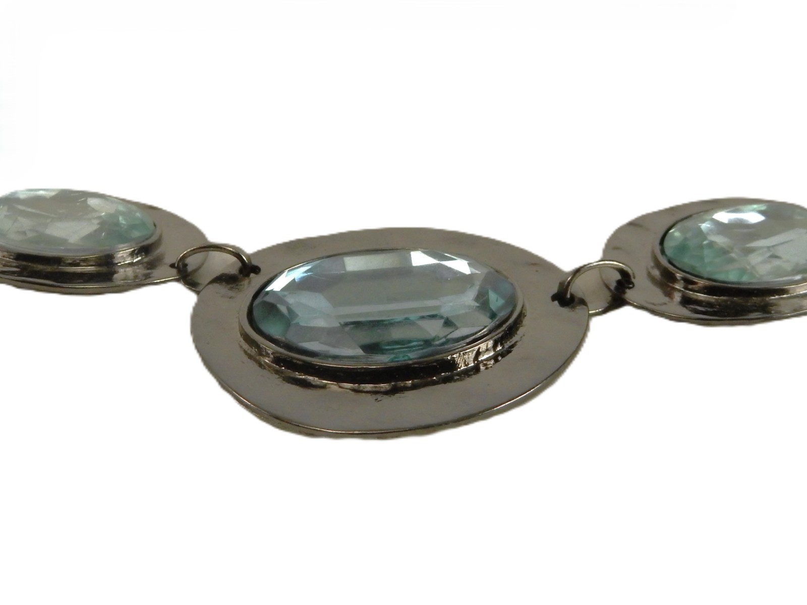 23″ Vintage Silver Tone, Faceted Aquamarine Segmented Fashion Necklace JWL-860
