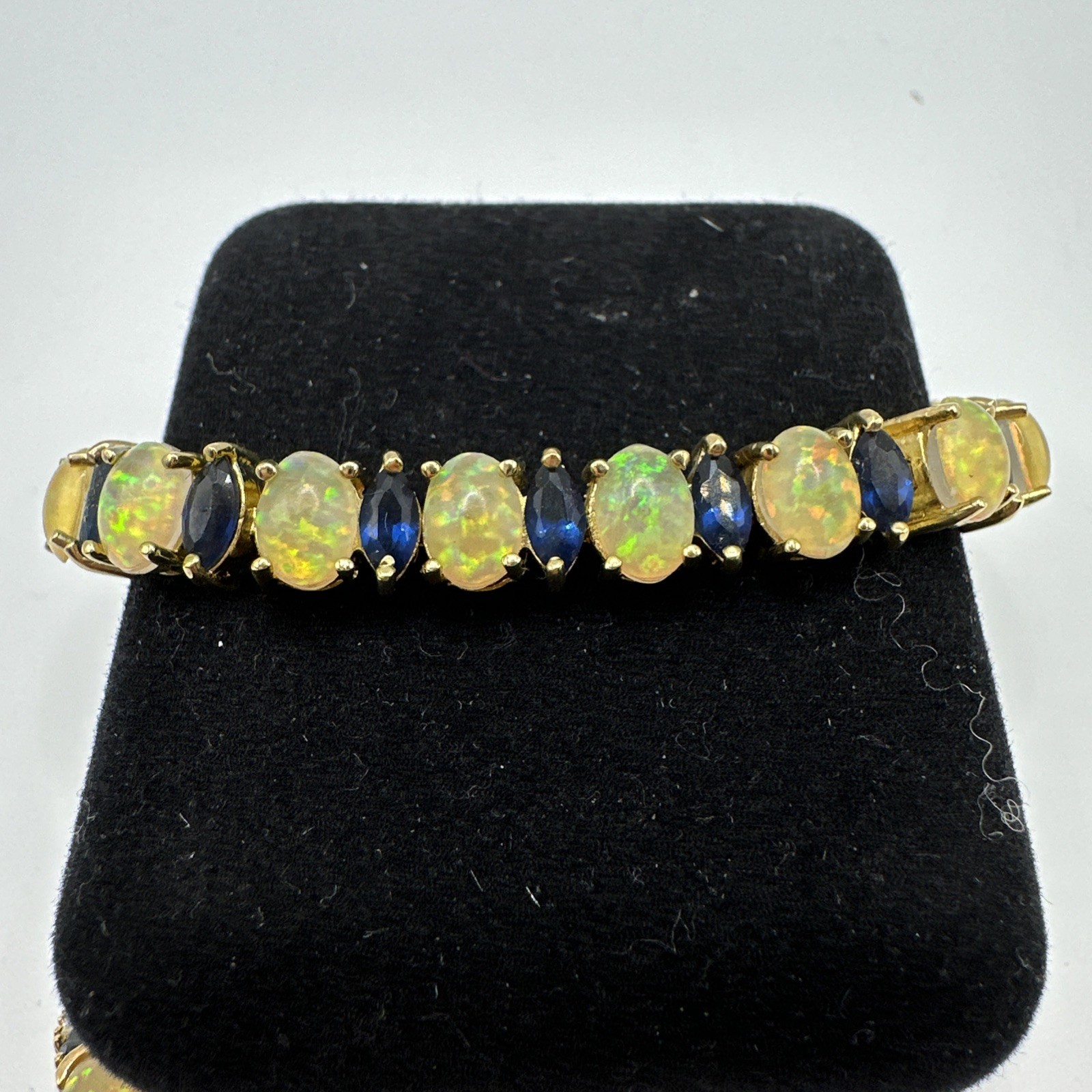 DBJ 925 Sterling Silver Gold Vermeil Blue CZ Opal Hoop Earring & Bracelet Set