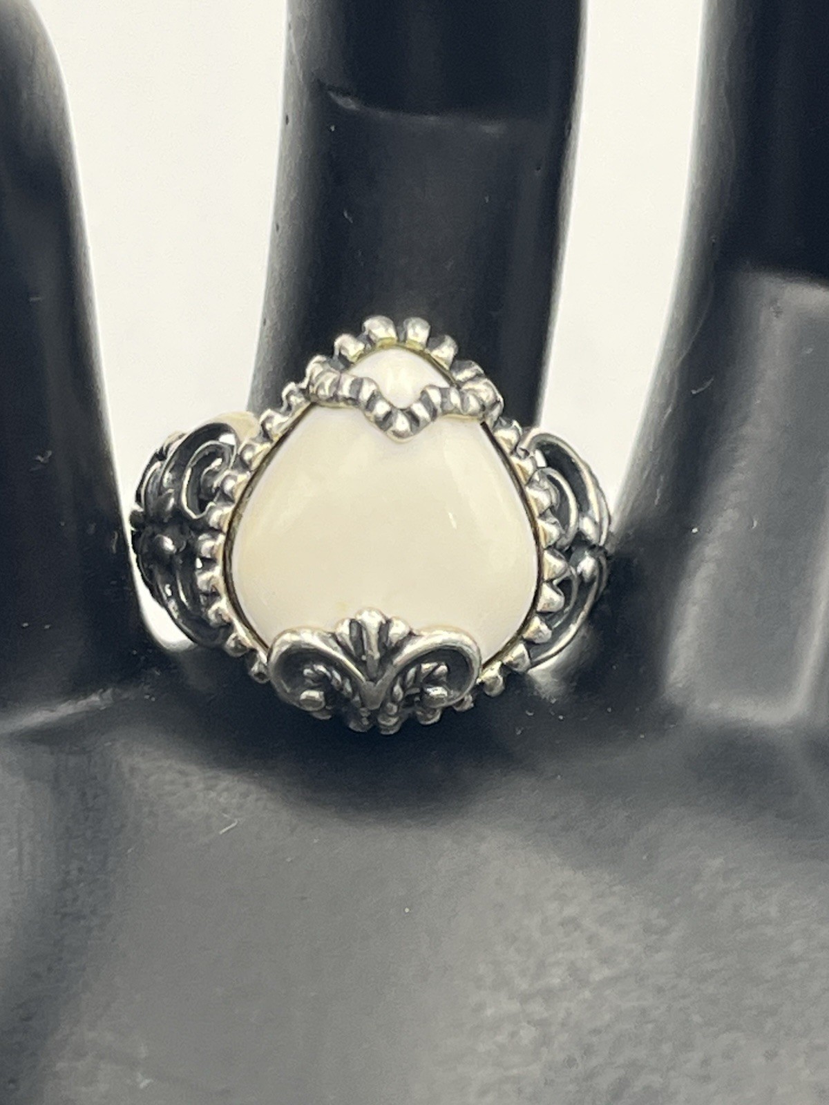 Carolyn Pollack sterling silver white teardrop stone scroll ring size 8