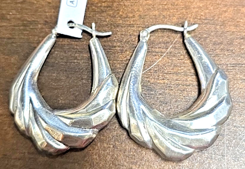 F.A.S. 925 Sterling Silver Twist Puff Dangle Drop Hoop Earrings Vintage or BO