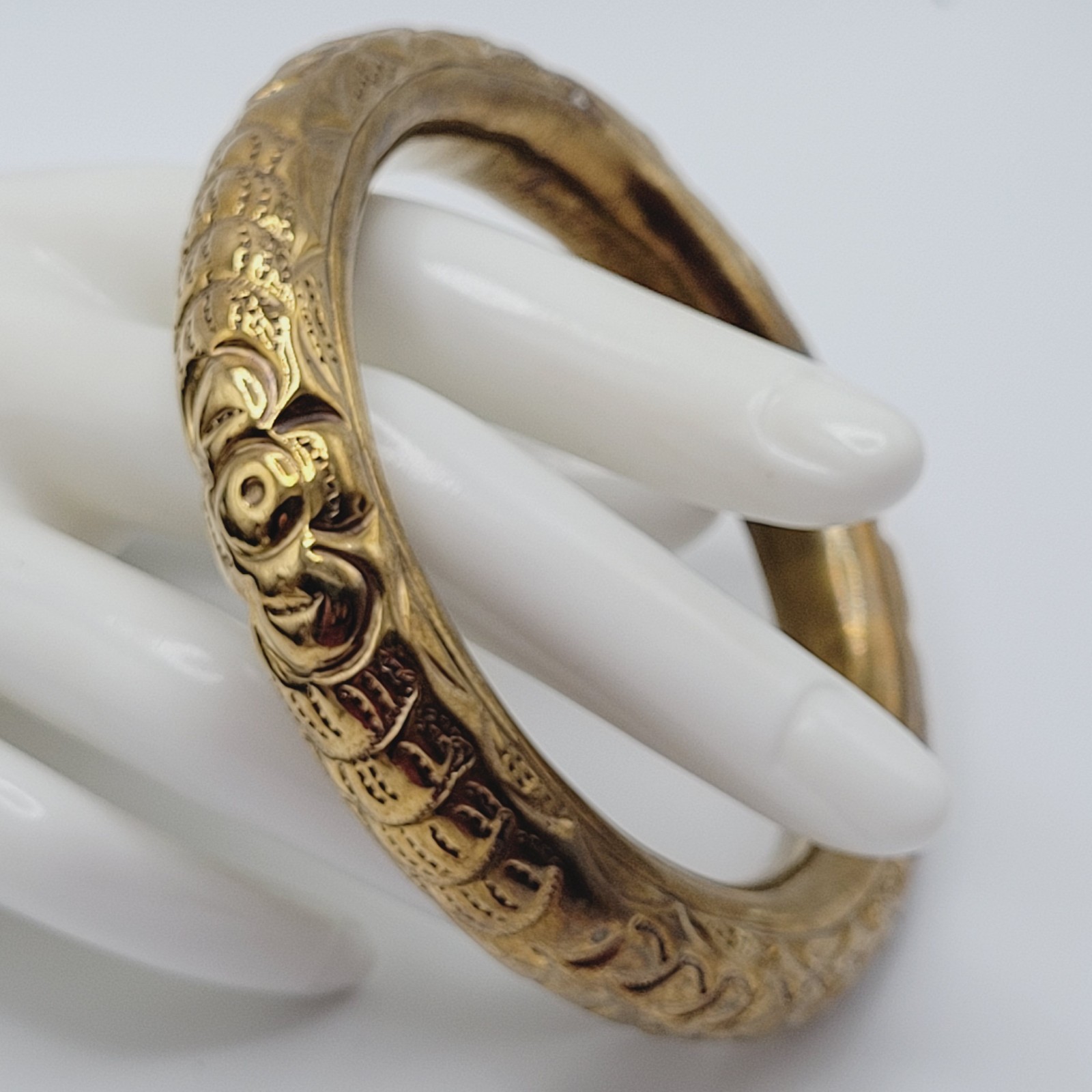 Chinese Wedding Chime Bangle Brass Repousse Chased Hollow Vintage Bracelet