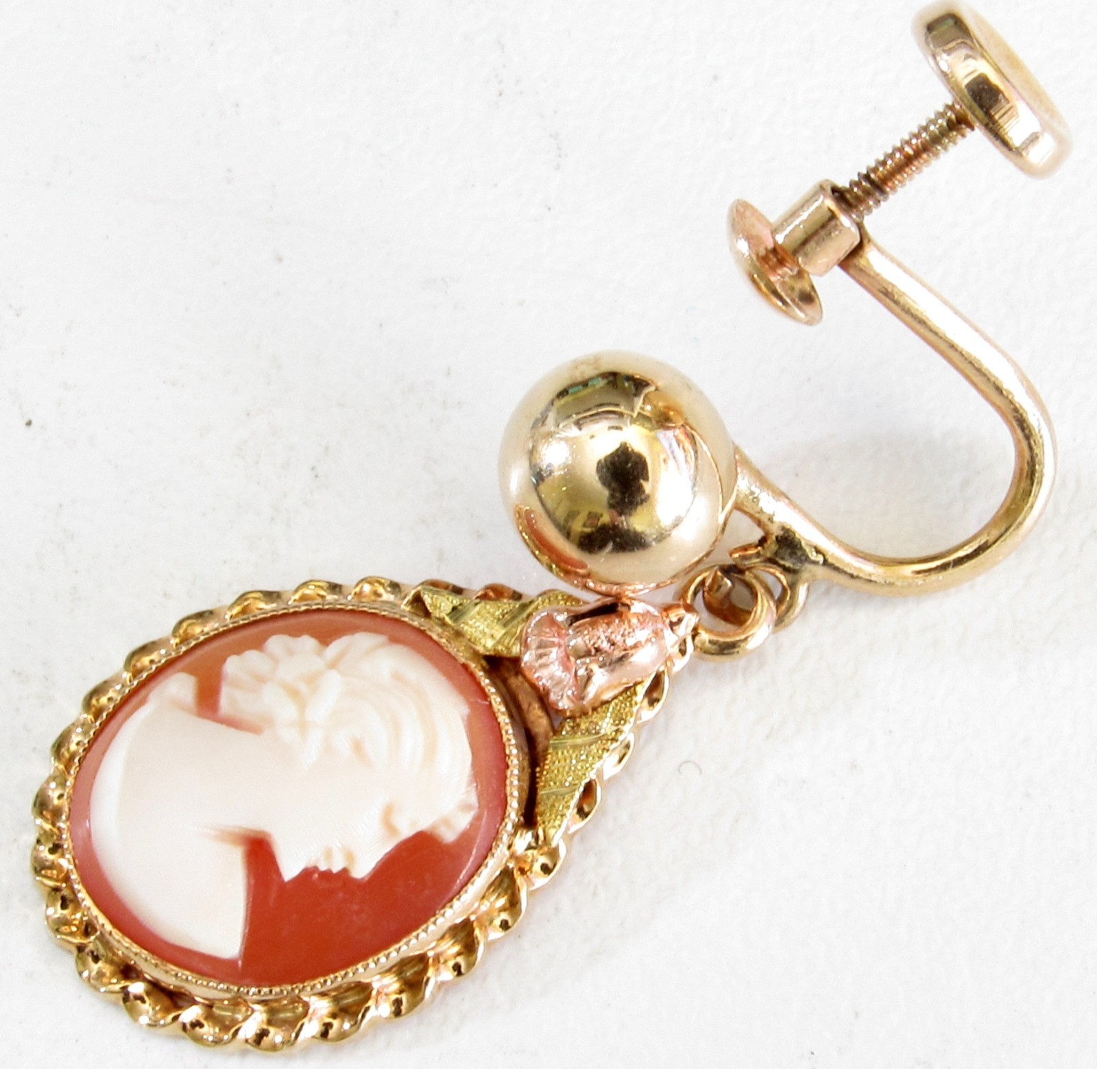 10K Gold – BDA Cameo Tear Drop, Screw Type Earrings – FREE Shipping!