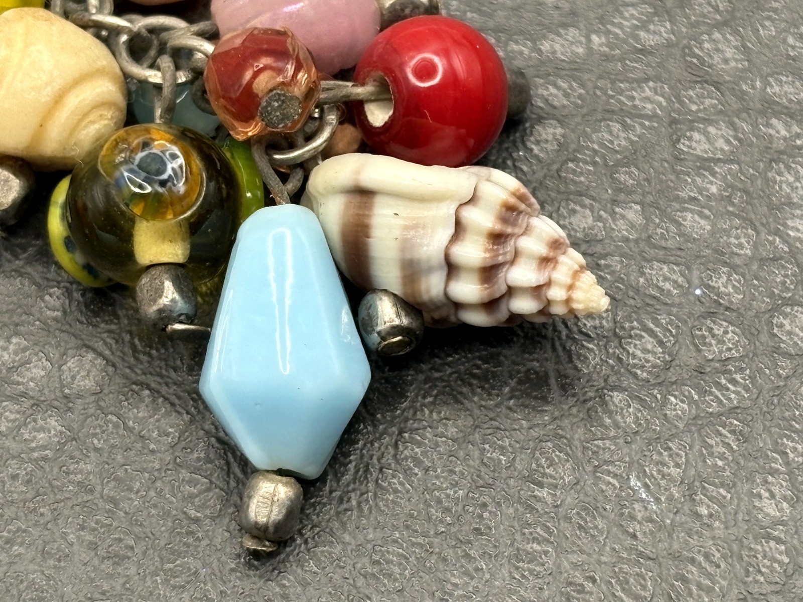 Vintage Multicolor Italian Art Glass Bead Charm Dangle Drop Earrings Shell