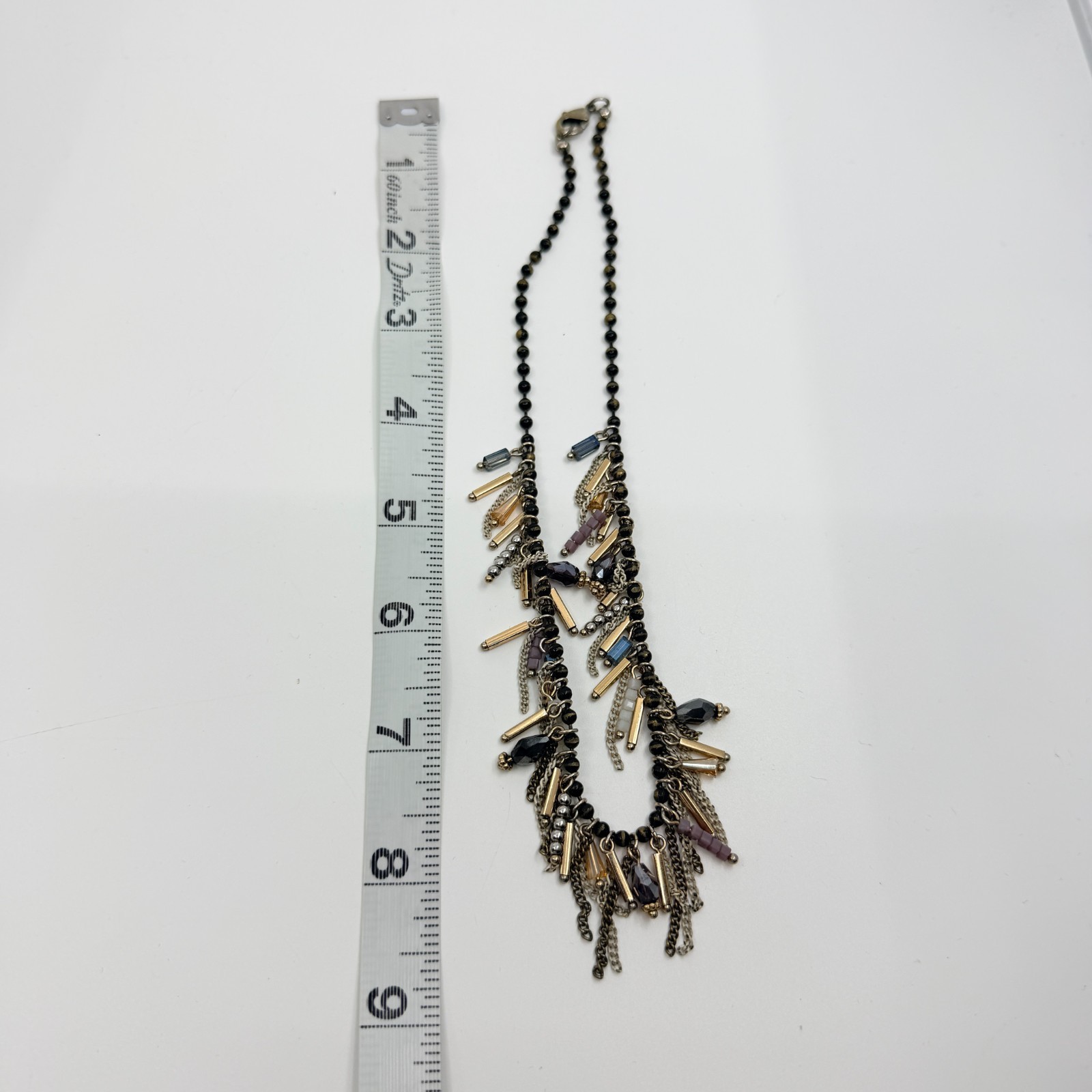 Vintage Boho Multi Strand Fringe Statement Necklace Beaded Chain Bib Mixed Metal