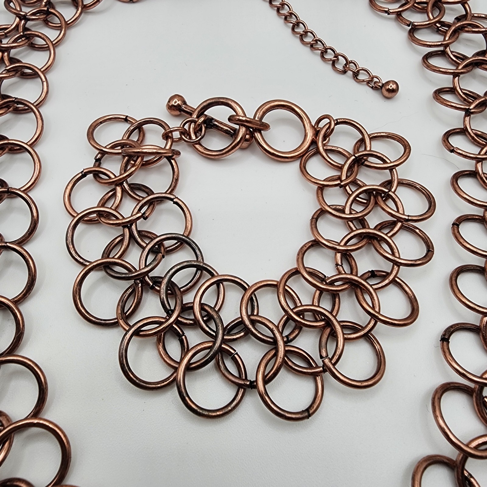 Set Of 3 Vintage Interlocking Circles Gold Copper Tone Necklace/Bracelet/Earring