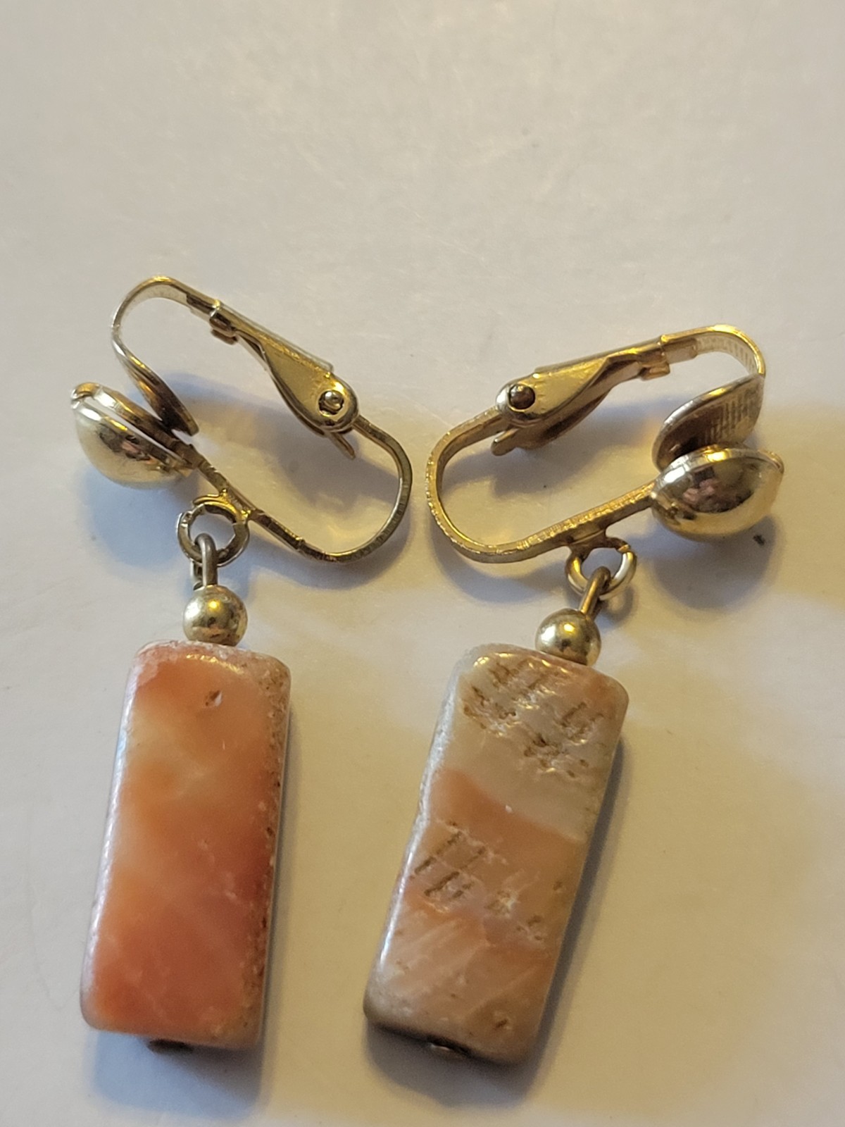 Vintage Estate Earrings Iridescent Shell Dangling Boho Clip-On Jewelry