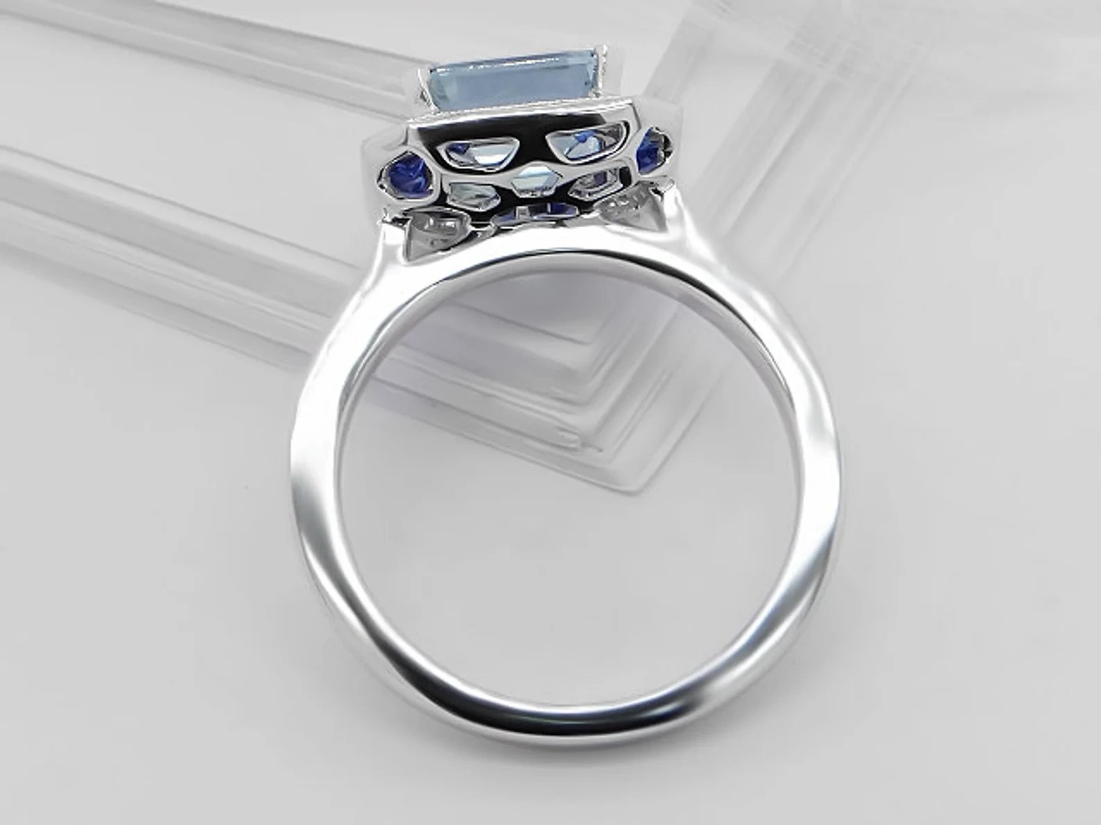 Art-Deco Style Lab Created Aquamarine Sapphire Engagement 14K White Gold FN Ring