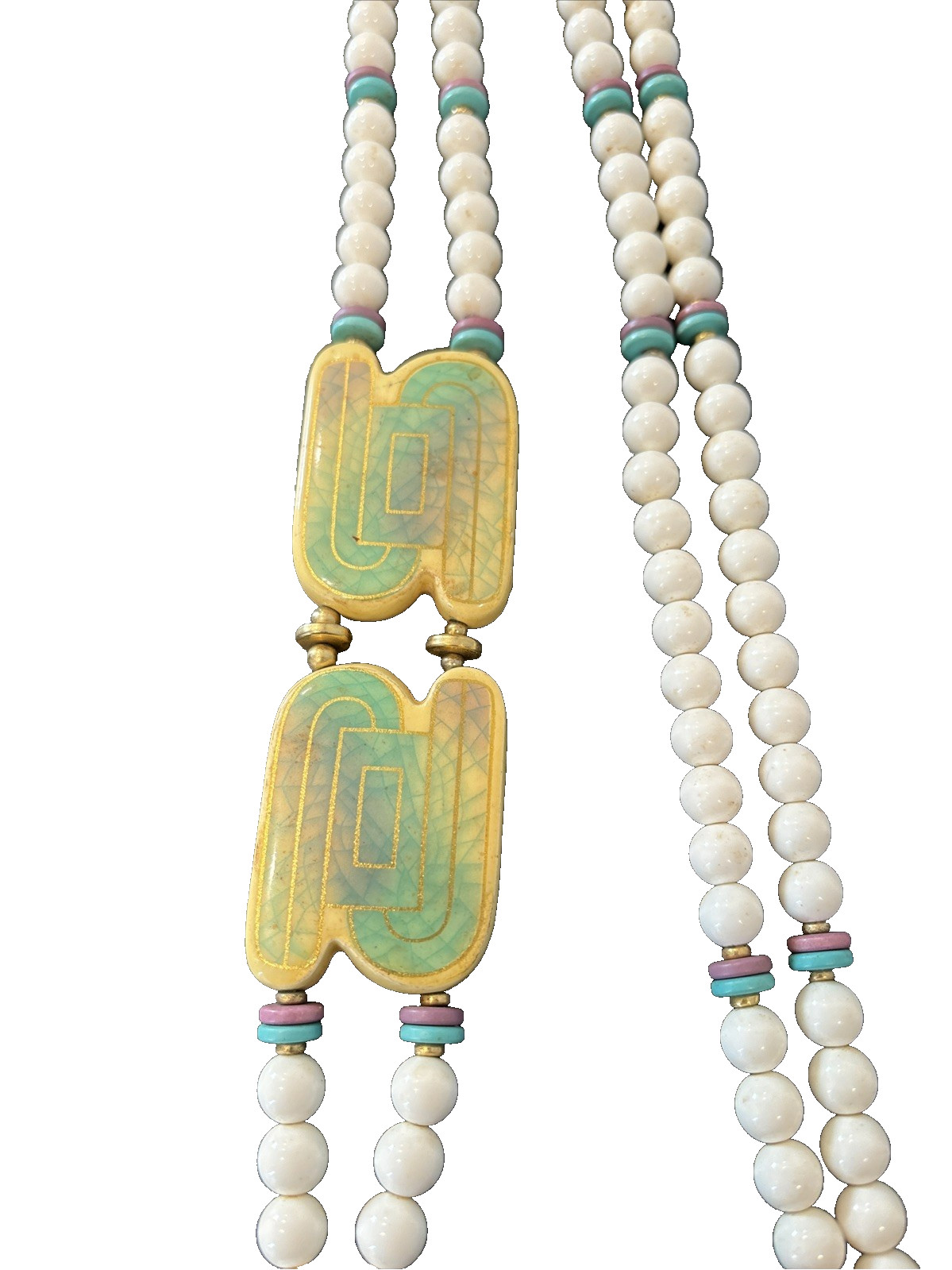 Japan Plastic Ceramic Beaded Double Strand Art Deco 1980’s Statement Necklace