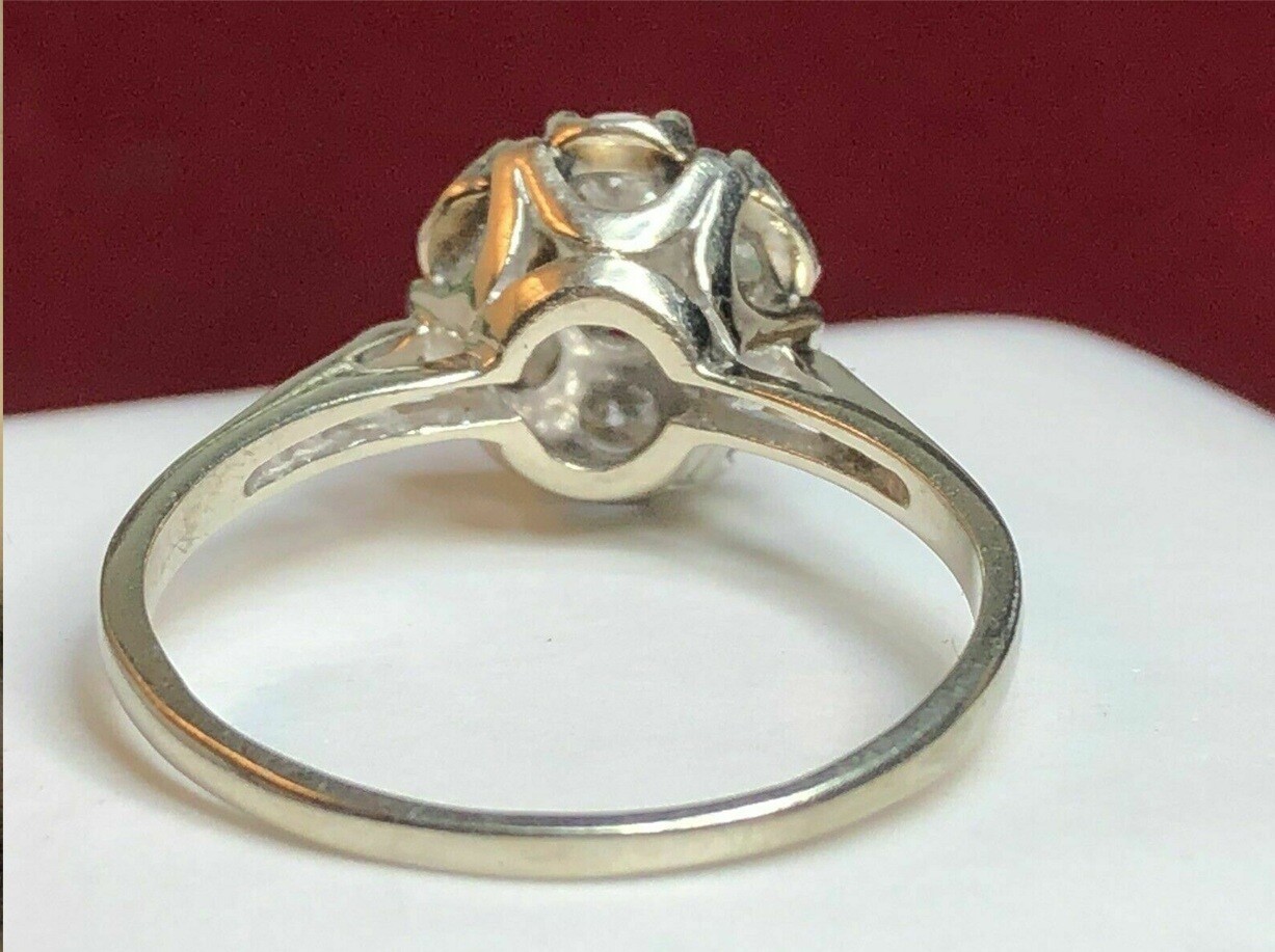 1.75CTW White Round Moissanite Multi Stone Vintage Wedding 14K White Gold Ring