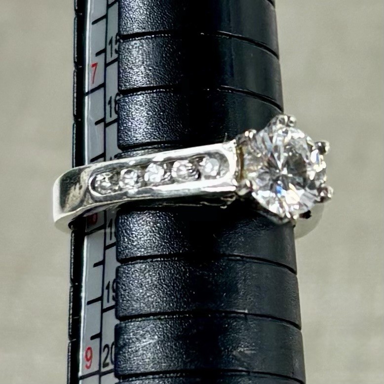 DBJ Ring Sterling Silver Filigree CZ Solitaire Channel Set CZs Size 7.75 Vintage