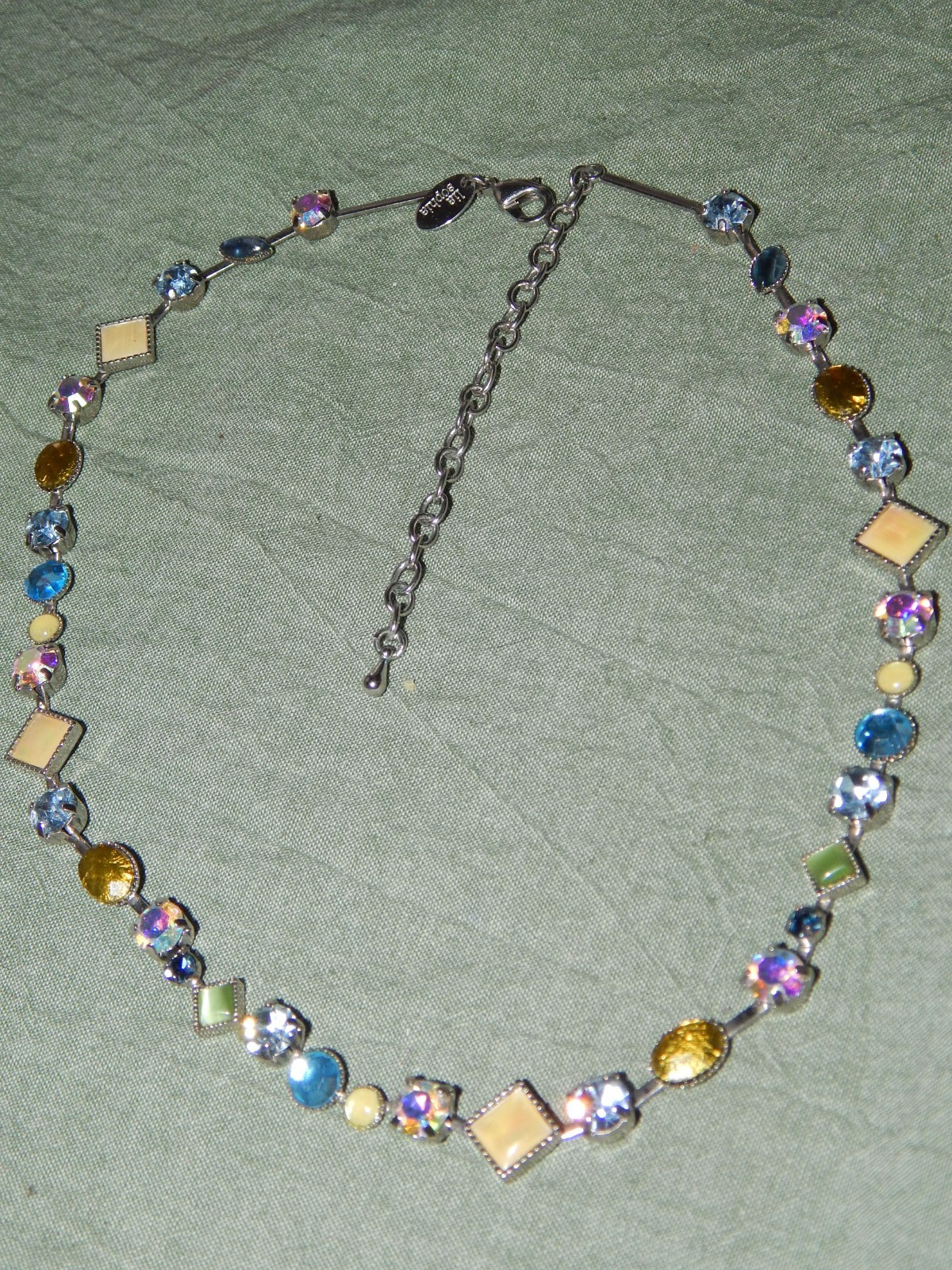 LIA SOPHIA Vintage Necklace Rhinestones, Moonglow Cabochons; Silver-Tone