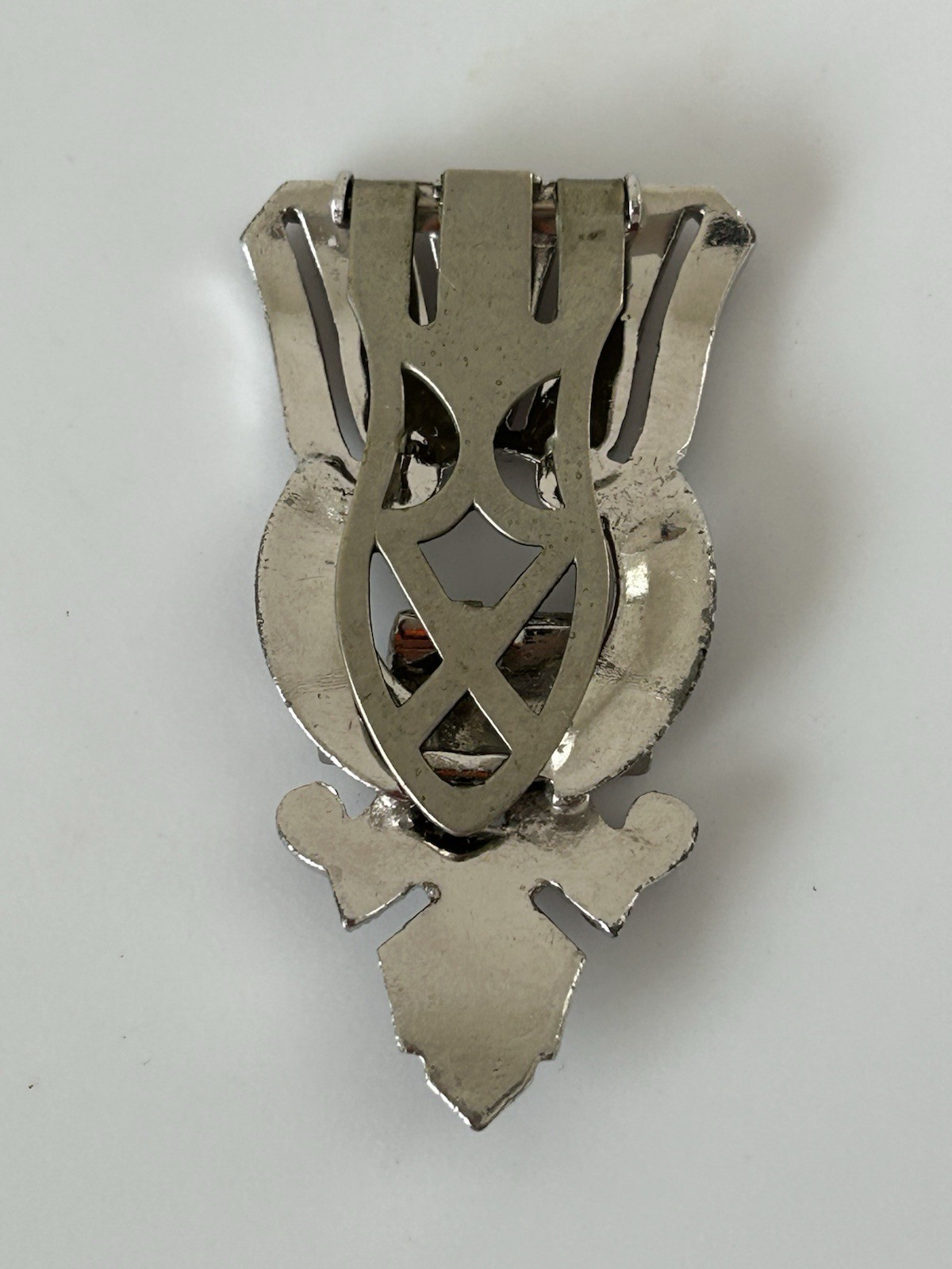 Vintage Art Deco Rhinestone Dress Clip Fur Clip Brooch Silver Tone 2”