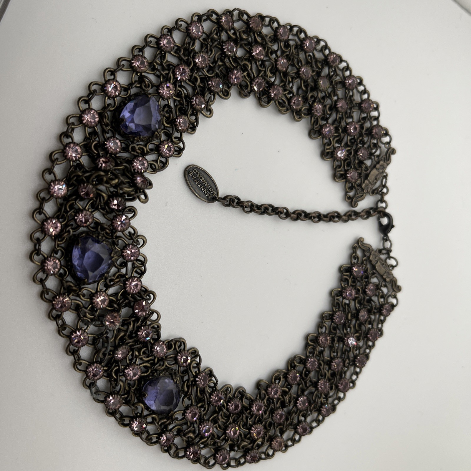 Vintage Kenny Ma san francisco Necklace 16 1/2 In Pink And Purple Rhinestones