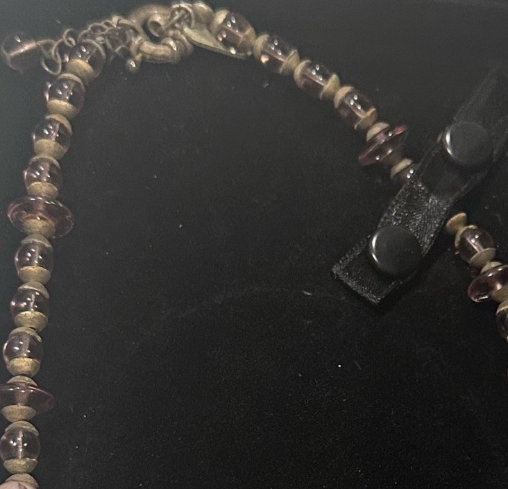 Vintage Hilary London Purple Puff Heart Glass Pendant & Beads Necklace