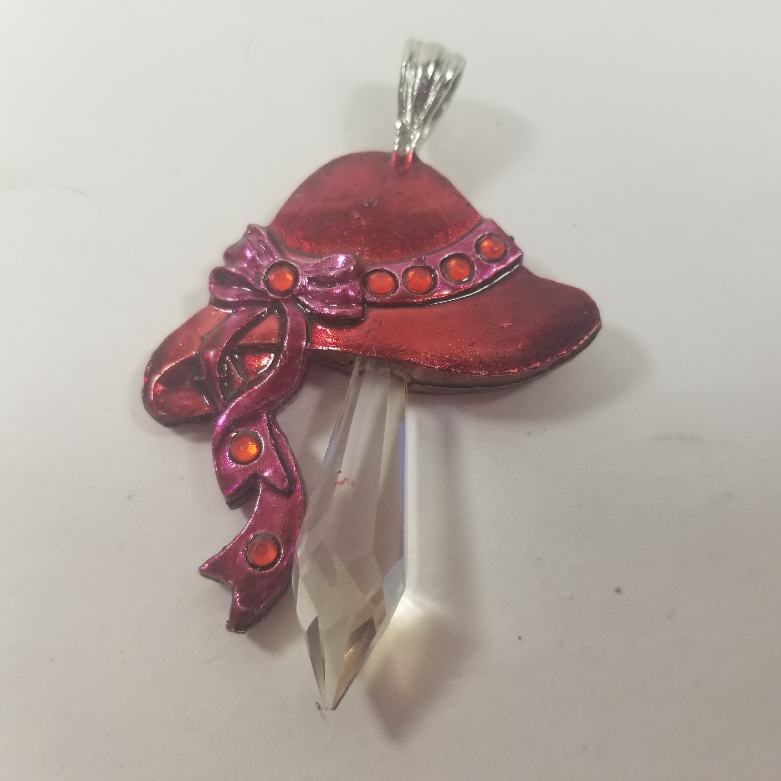 Red Hat Society Vintage Pendant Rhinestones Purple Bow