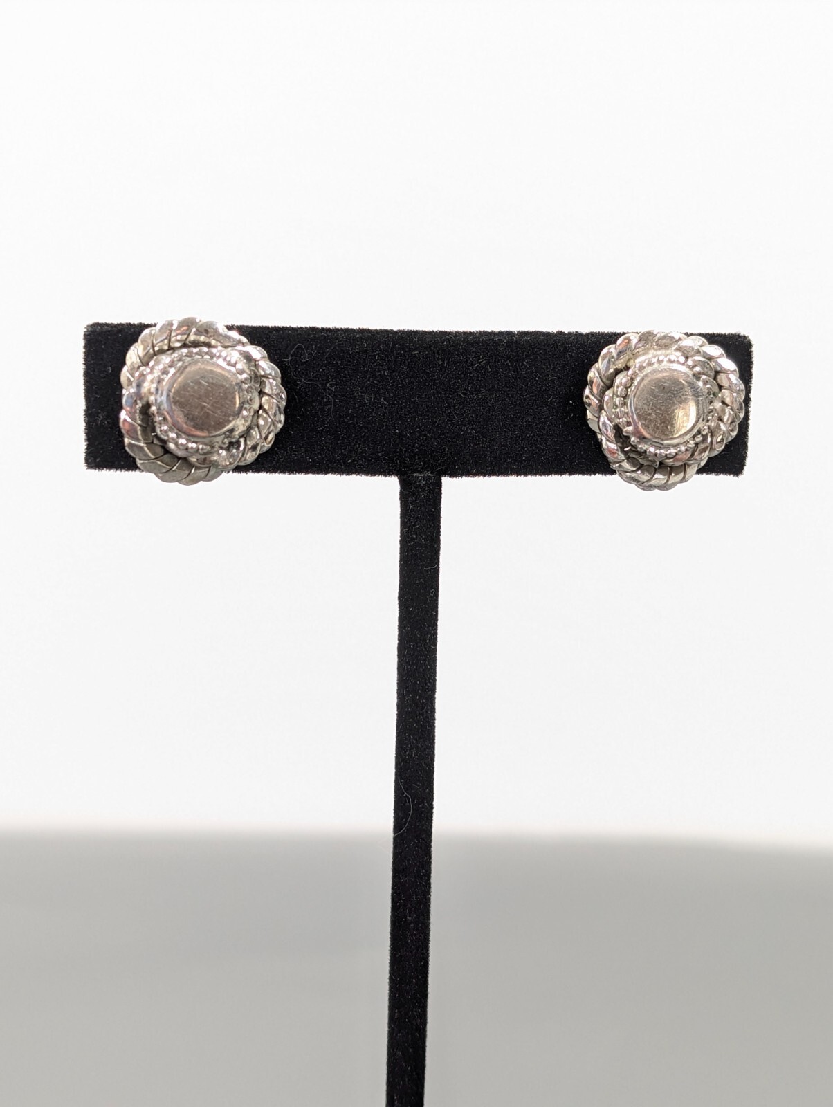 Vintage Silver Tone Round Love Knot Screw Back Earrings Clip On