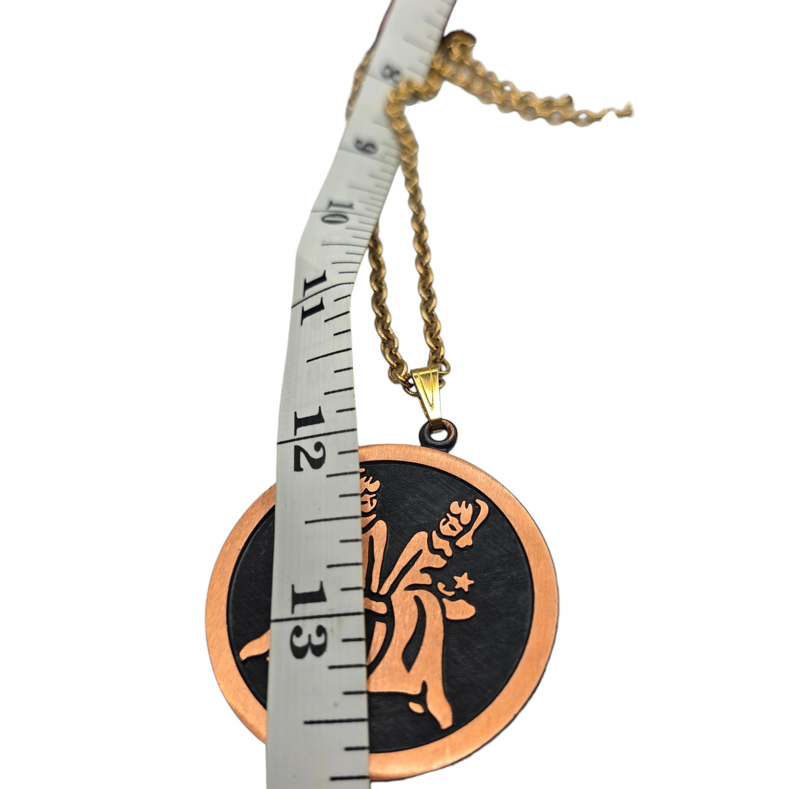 Necklace Vintage Coppercraft Guild Gemini Pendant Copper Gold Tone 24″ SKU 2887