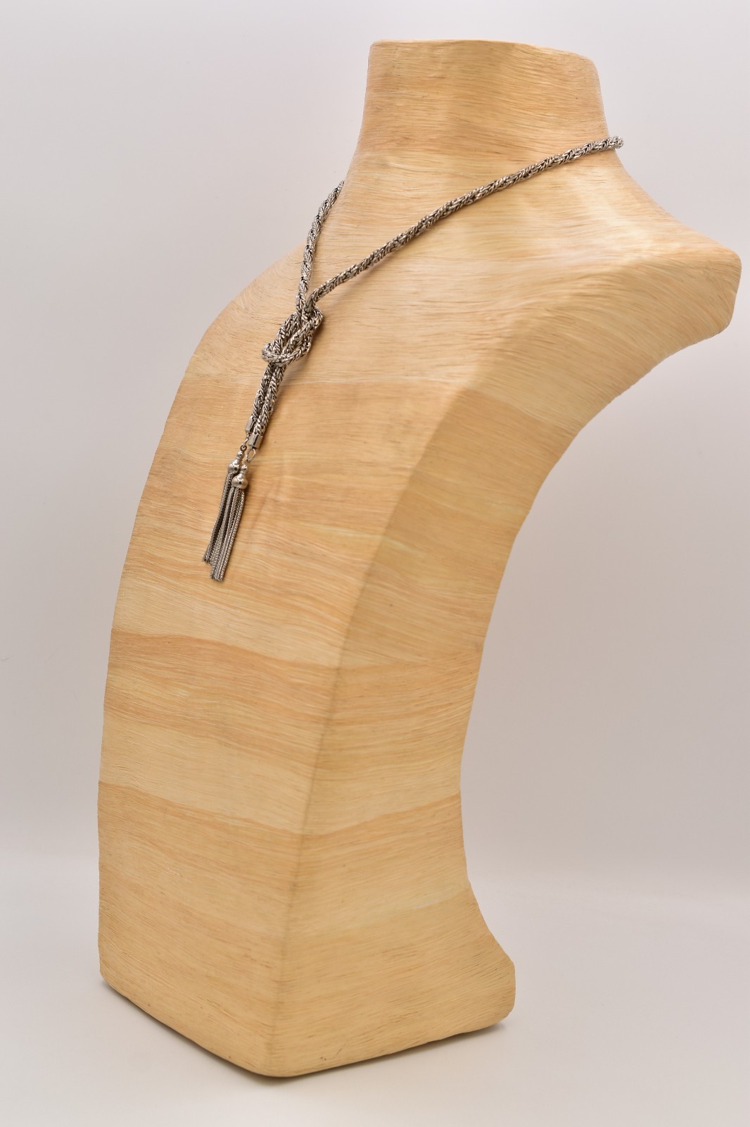 Vintage Silver Rope Knot Tassel Chain Necklace Statement Pendant 1980s BinBE