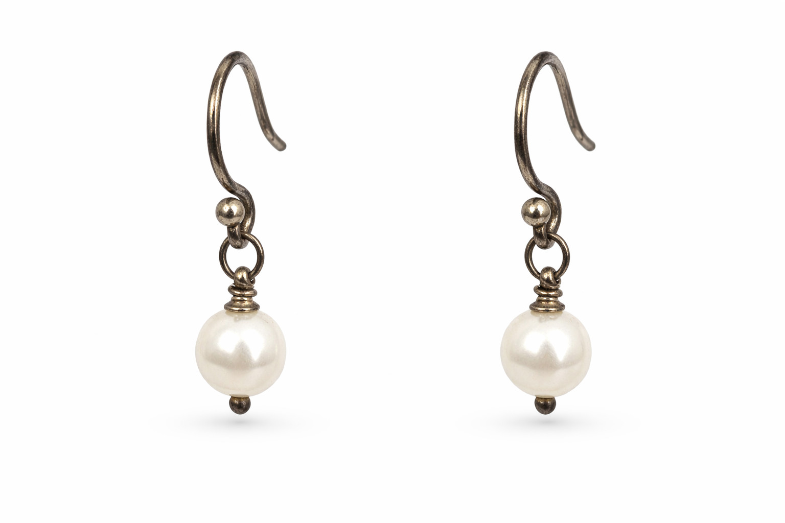 Vintage Faux Pearl Drop Earrings Silver Tone Minimalist Dangle Classic Small