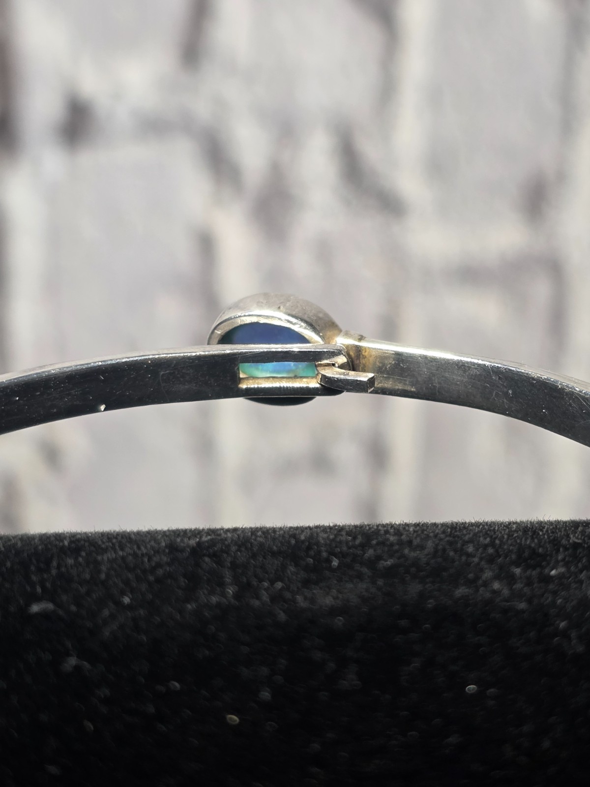 Mexican Blue Opal Inlay .925 Bangle Bracelet 7.5