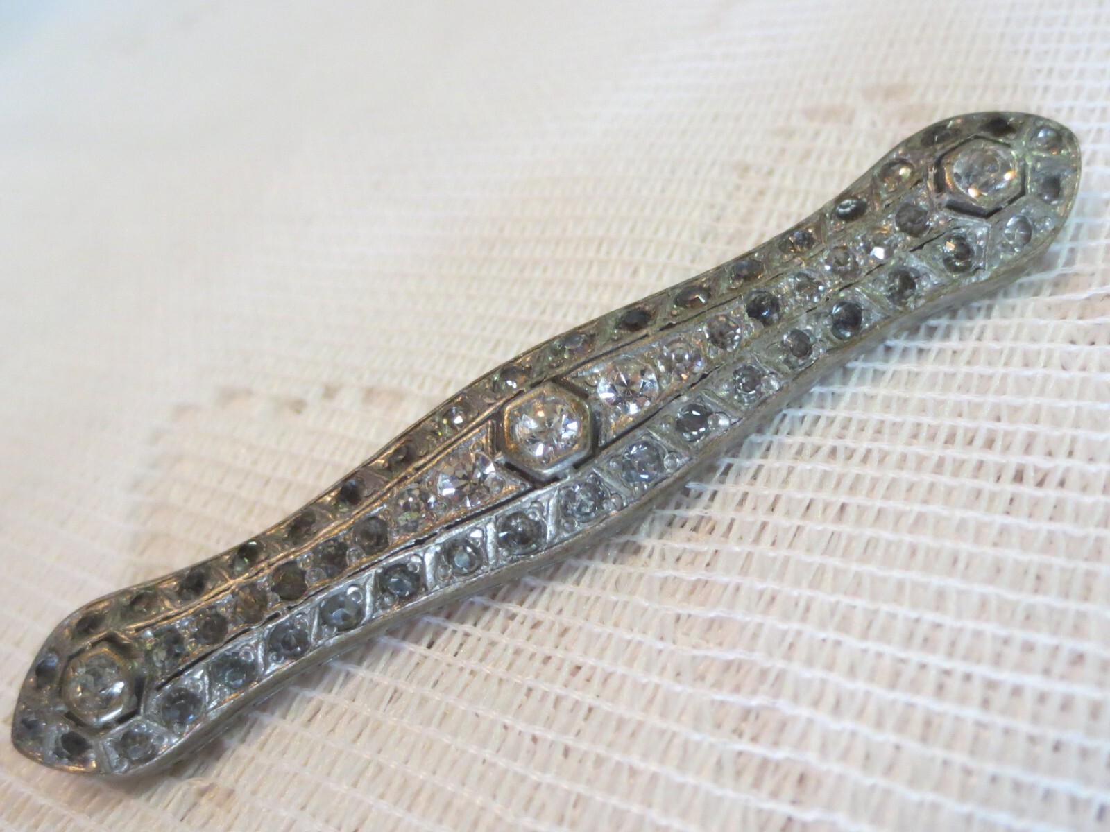 RHINESTONE BROOCH 1910’s EDWARDIAN with 57 Stones Antique Silverite 13 FISHSON