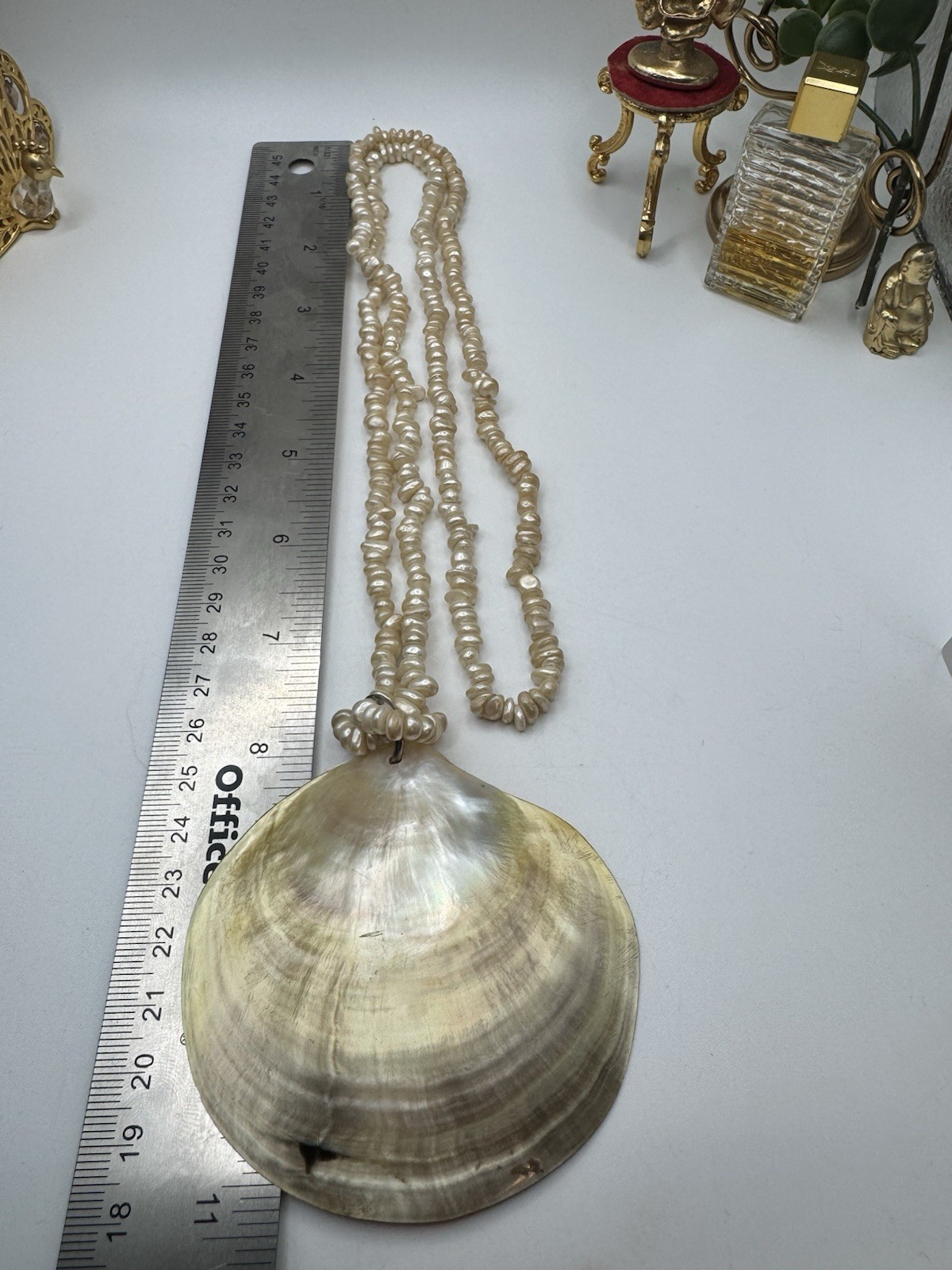 Chunky And Long Necklace Freshwater Pearl And Mother of Pearl Shell Pendant
