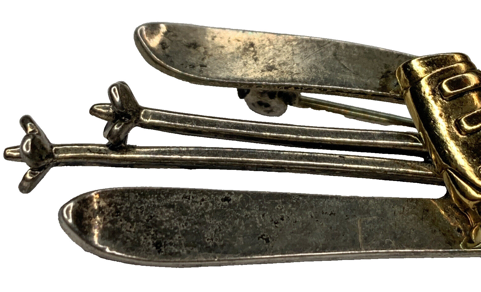 DARLENE Big Winter Skiing Brooch Ski Poles Boots Skis Signed Two Toned 15g VTG