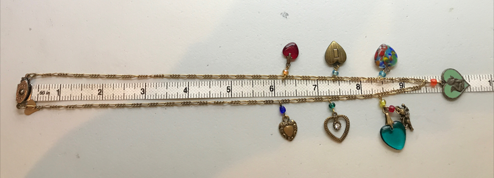 Vintage Glass Works Studio Glass & Brass Charms in Multi Colors Necklace 19
