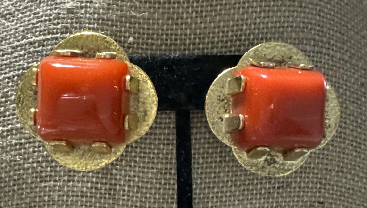 Orena Paris Red Coral Earrings Vintage 1970s Costume Jewelry