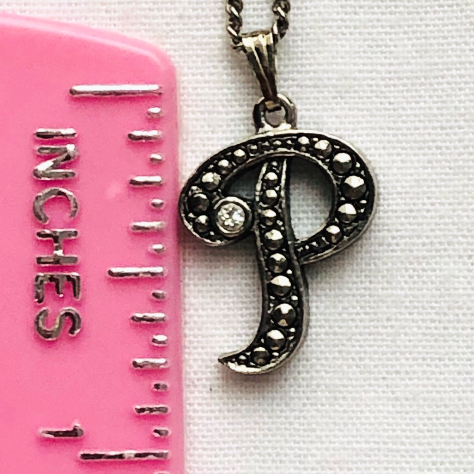 P Initial Monogram Letter Pendant Necklace Marcasite Art Deco Style Jewelry Gift