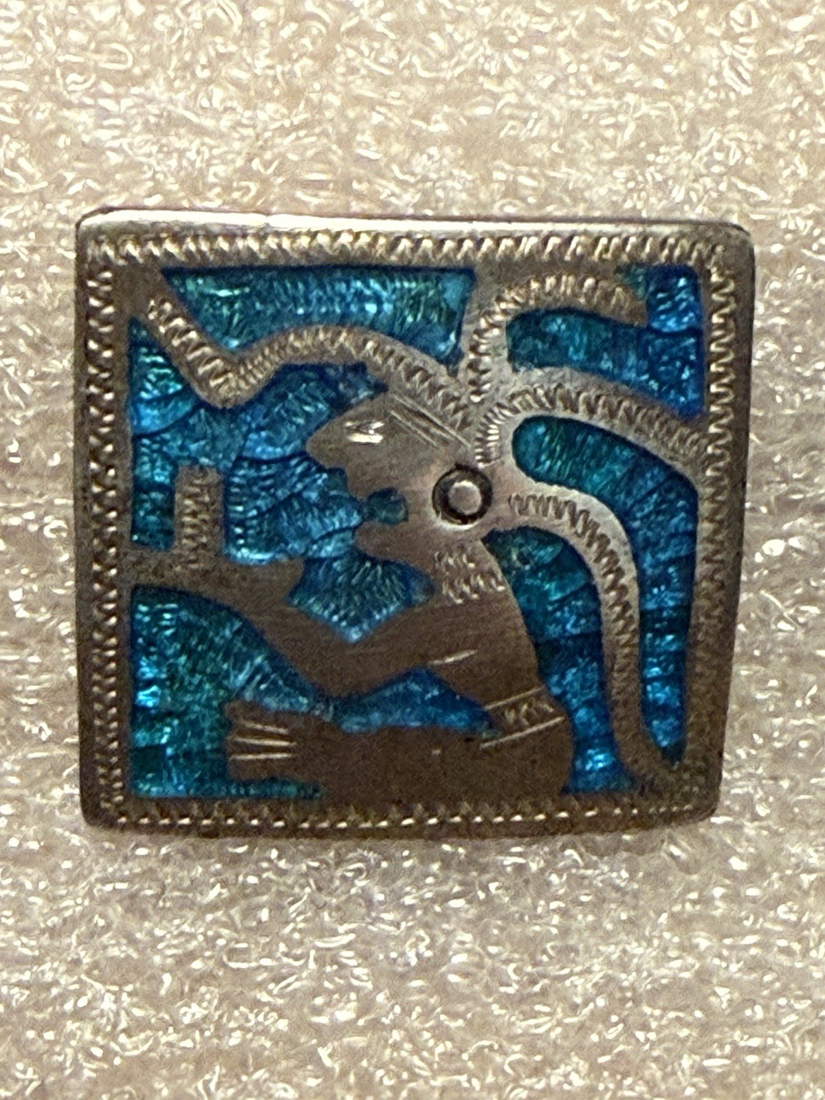 Vintage silver 900 Guatemala Alpaca Silver / Inlaid Turquoise Cufflinks / 9.3 G