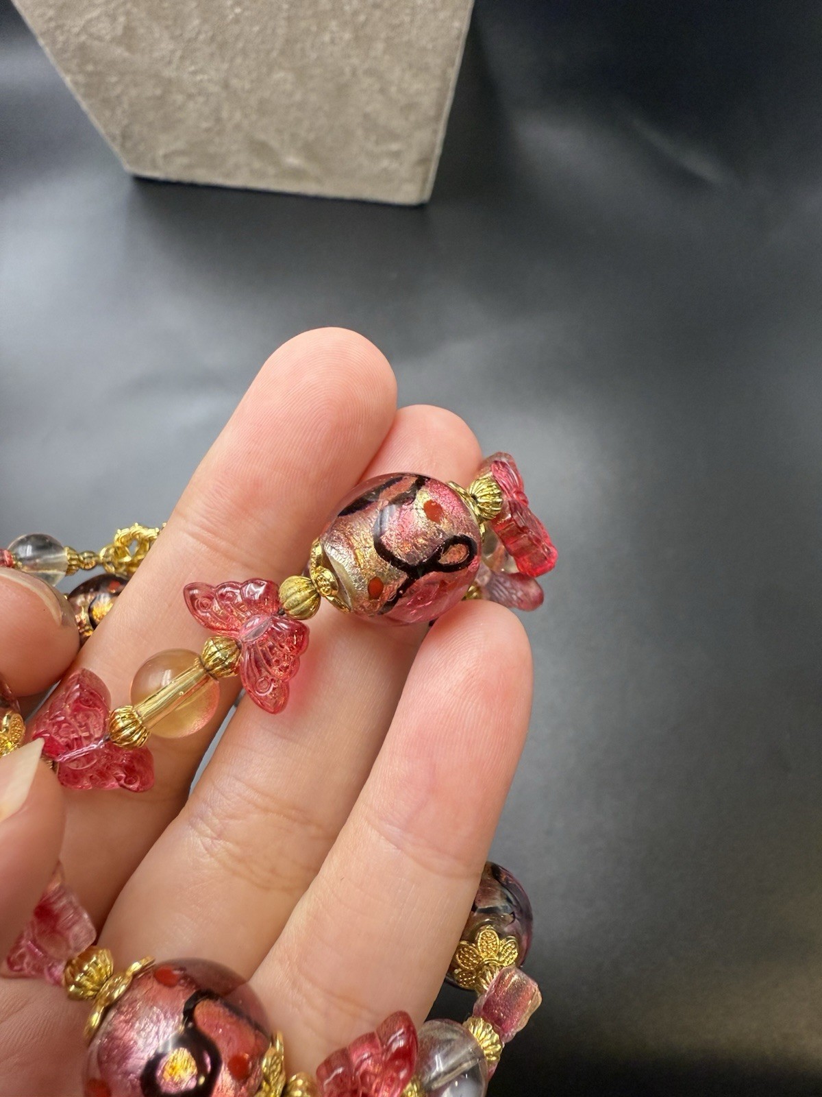 Italy Murano handmade glass colorful leaf necklace pink 45cm