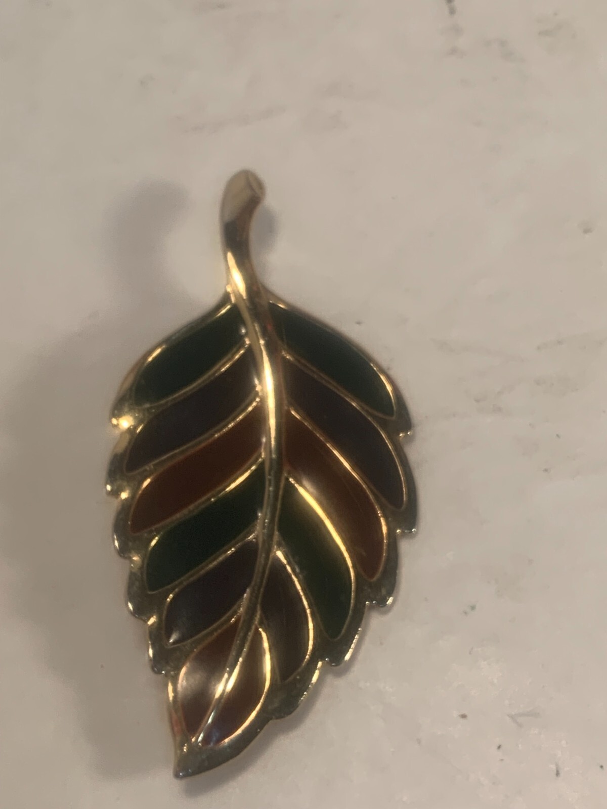 Gold Colored Metal, Red and Green Enameling, Leaf Pin/Brooch, Fall, Christmas