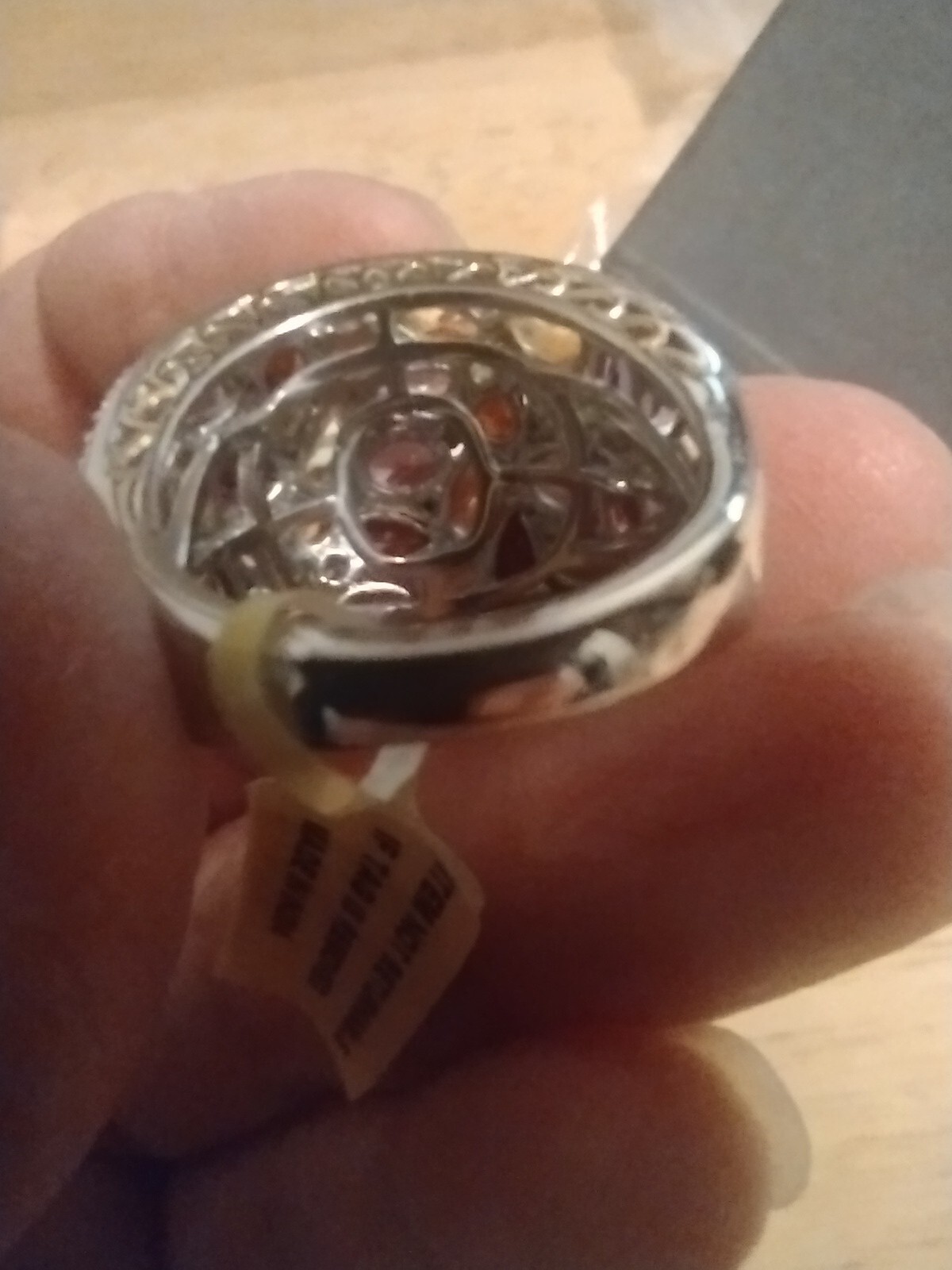 Semiprecious Stone And Silver Tone Cocktail Ring, Size 8.5 Statement Piece