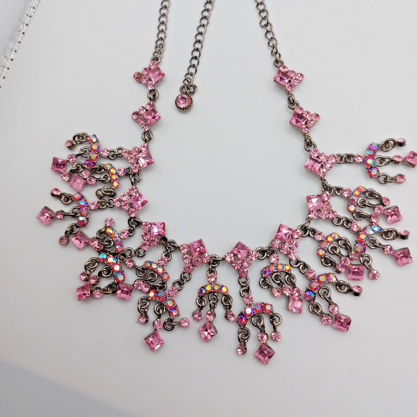 VTG Ice Rose Pink Swarovski Necklace with AB signed SNK stunning 18″ Excellent