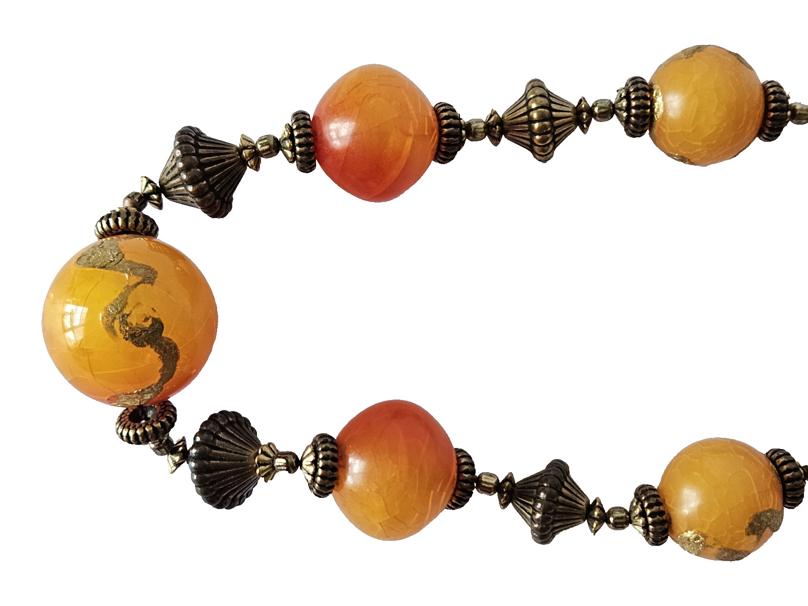 VINTAGE Art Deco Venetian Acrylic Beaded Honey Amber Gold Necklace 24″