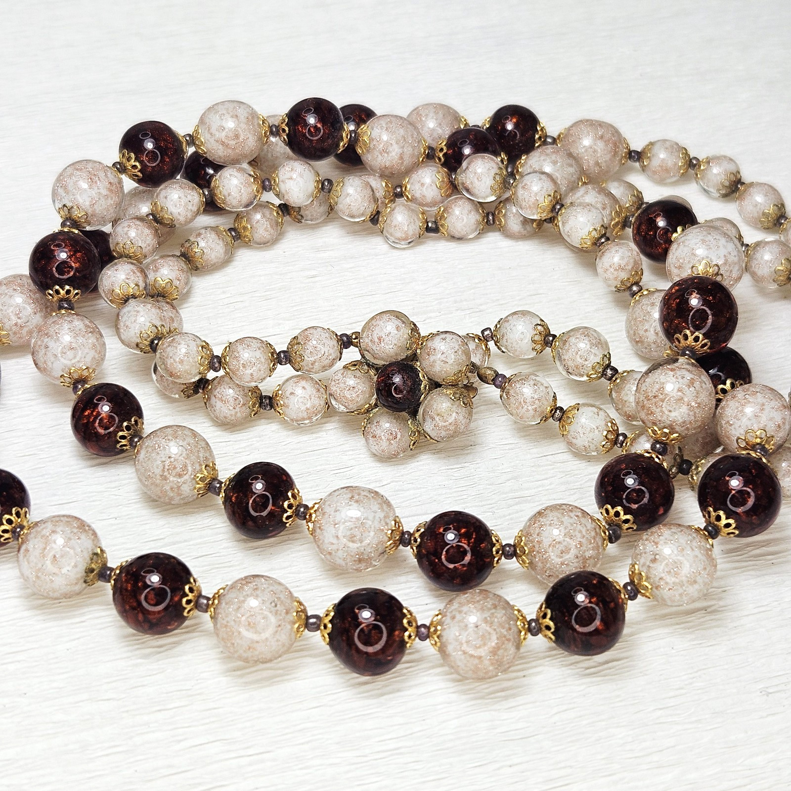 Venetian Sommerso Brown White Necklace Aventurine Glittery Matching Clasp
