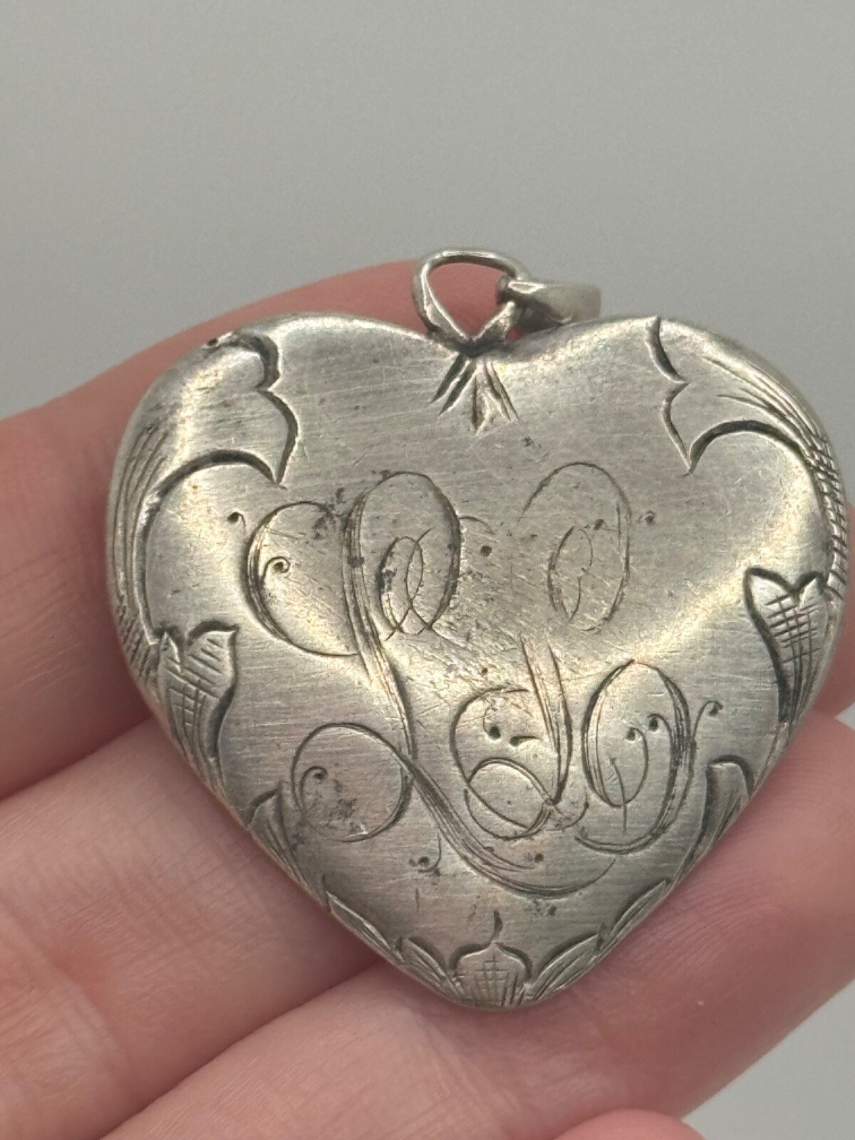 Antique Victorian Sterling Silver Monogram Engraved Heart Pendant