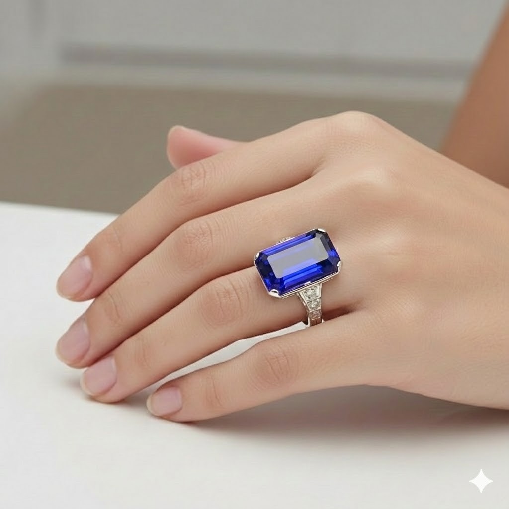 Vintage 14k White Gold Engagement Ring 8.02CT. Tanzanite Rectangular Cut