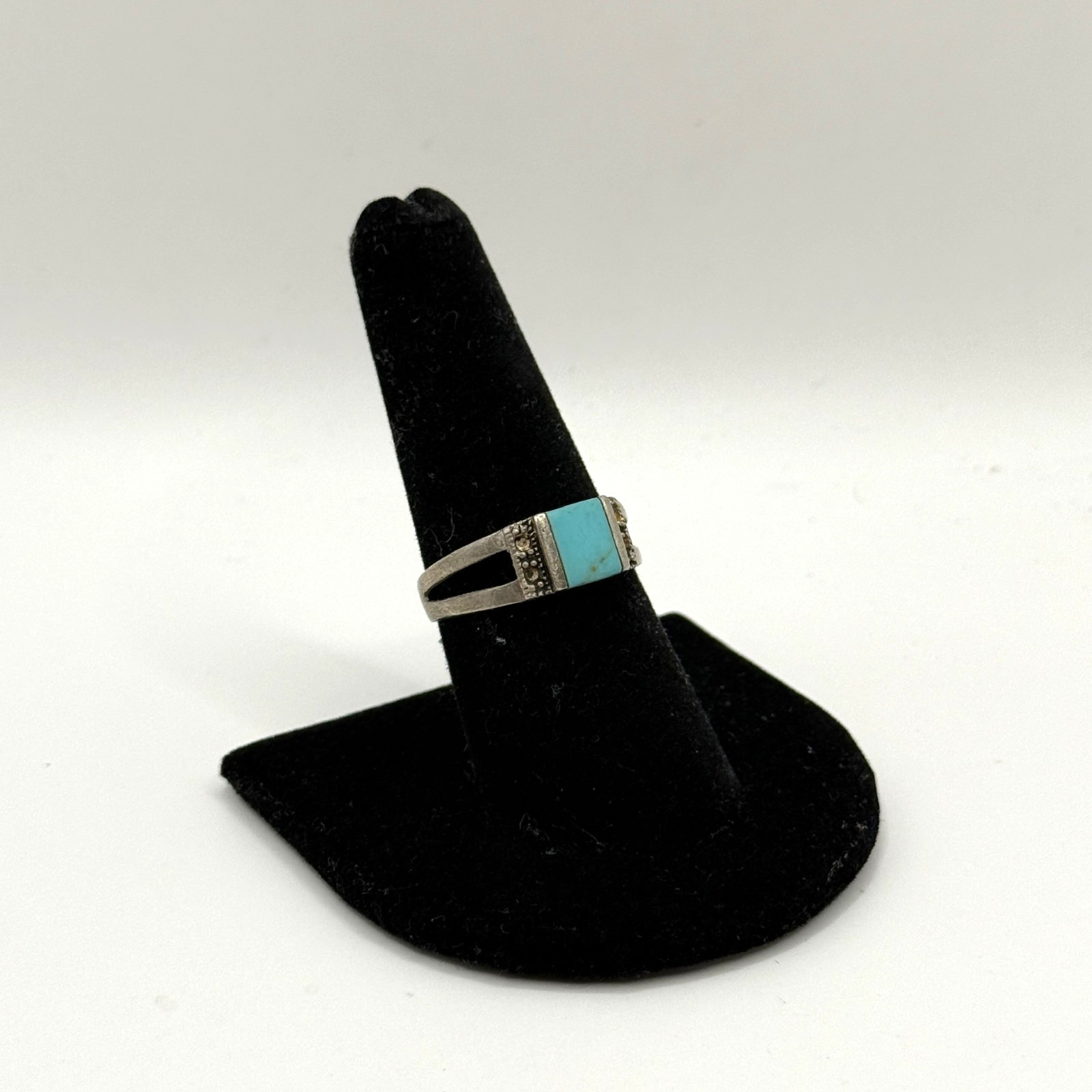 Vintage CW Sterling Silver 925 Blue Turquoise Ring Band Sz 8.5 Charles Winston