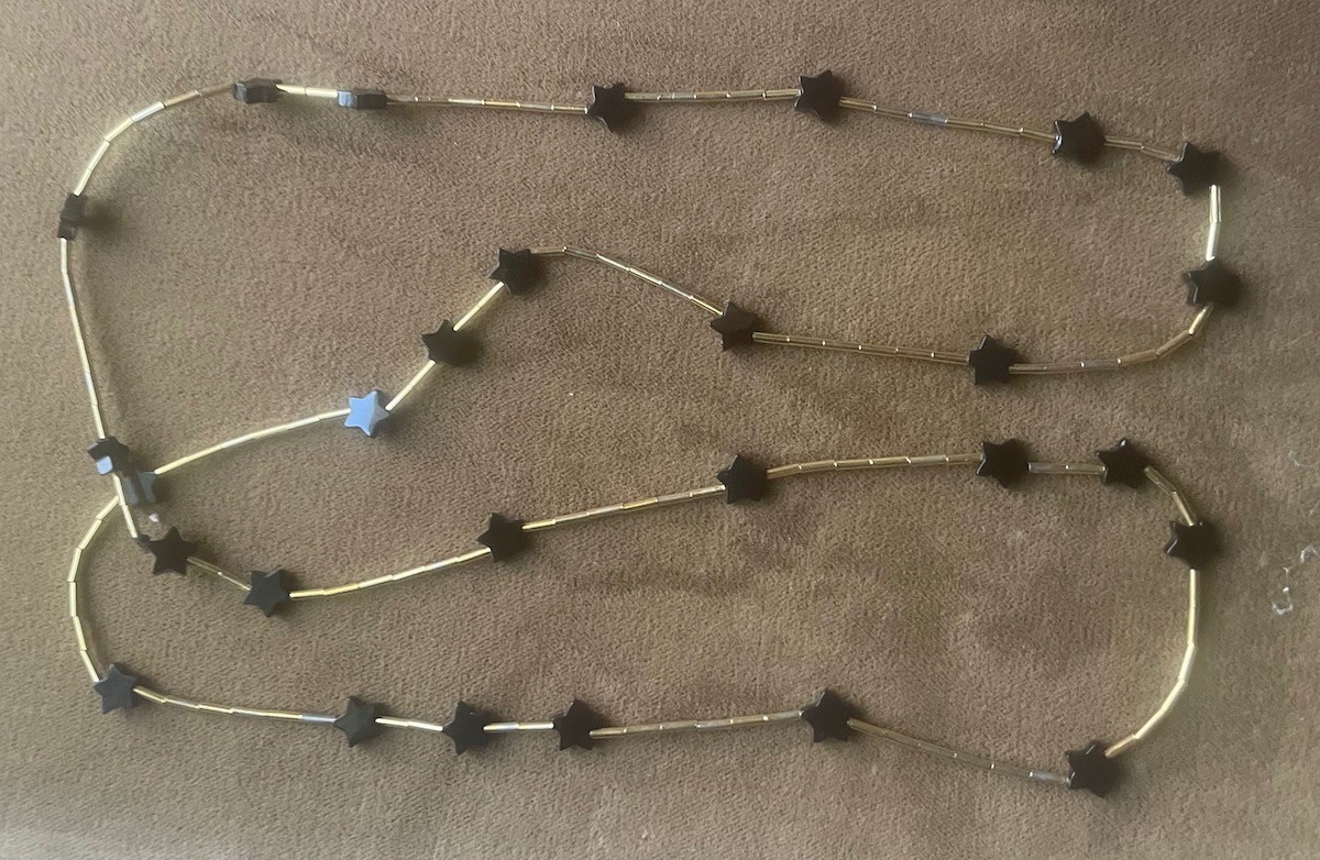 Swarovski Cyrstal 30″ Necklace 4 mm Black Aurora Borealis bicone gold bugles