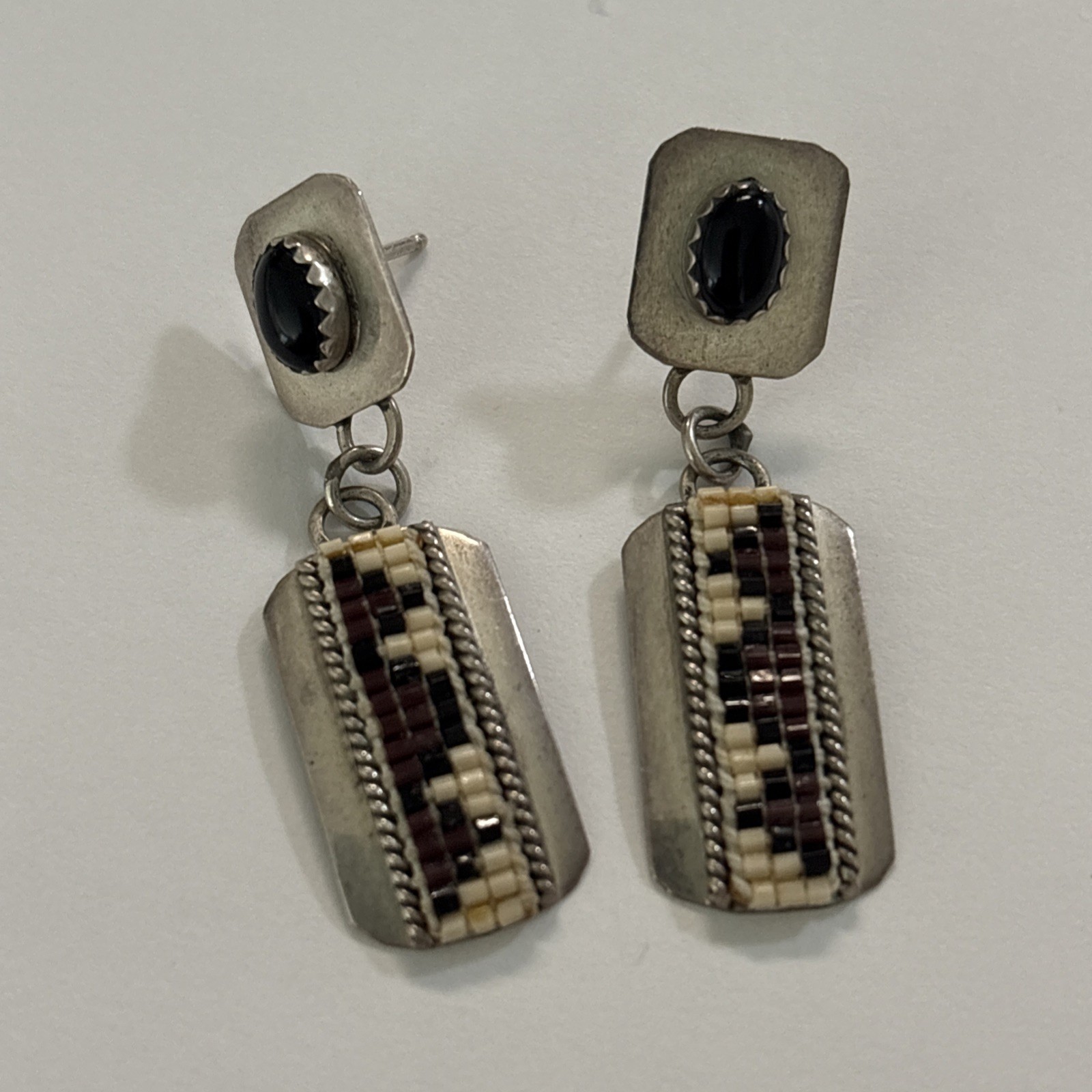 Vintage B Sterling Silver Multicolor Stone Stud Earrings 5.5g. -Length-1.5”