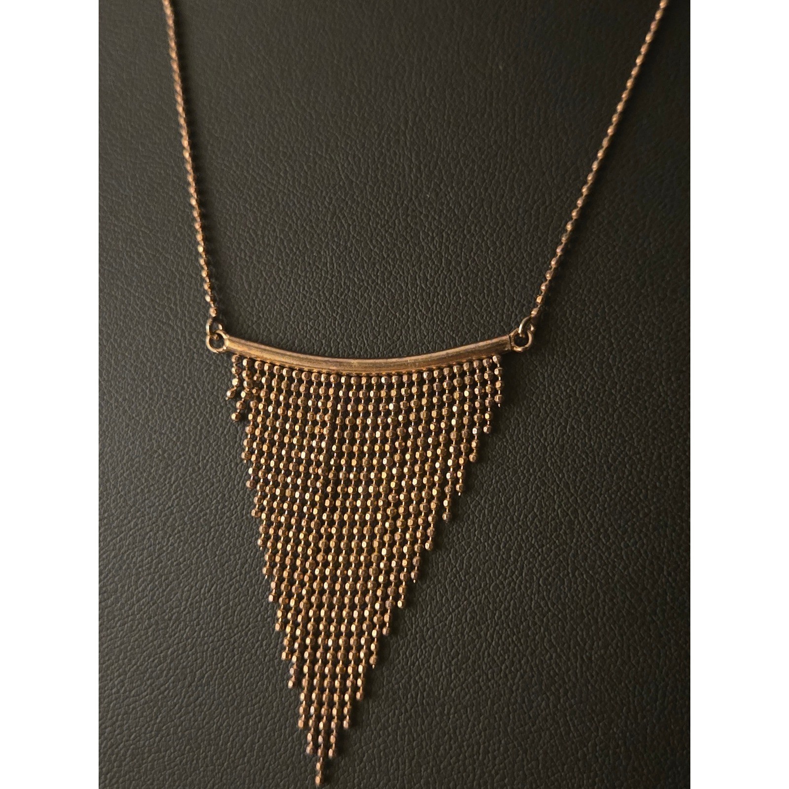 Triangular Mesh Fringe Necklace Copper Layered 925 Silver Boho Chic Vintage