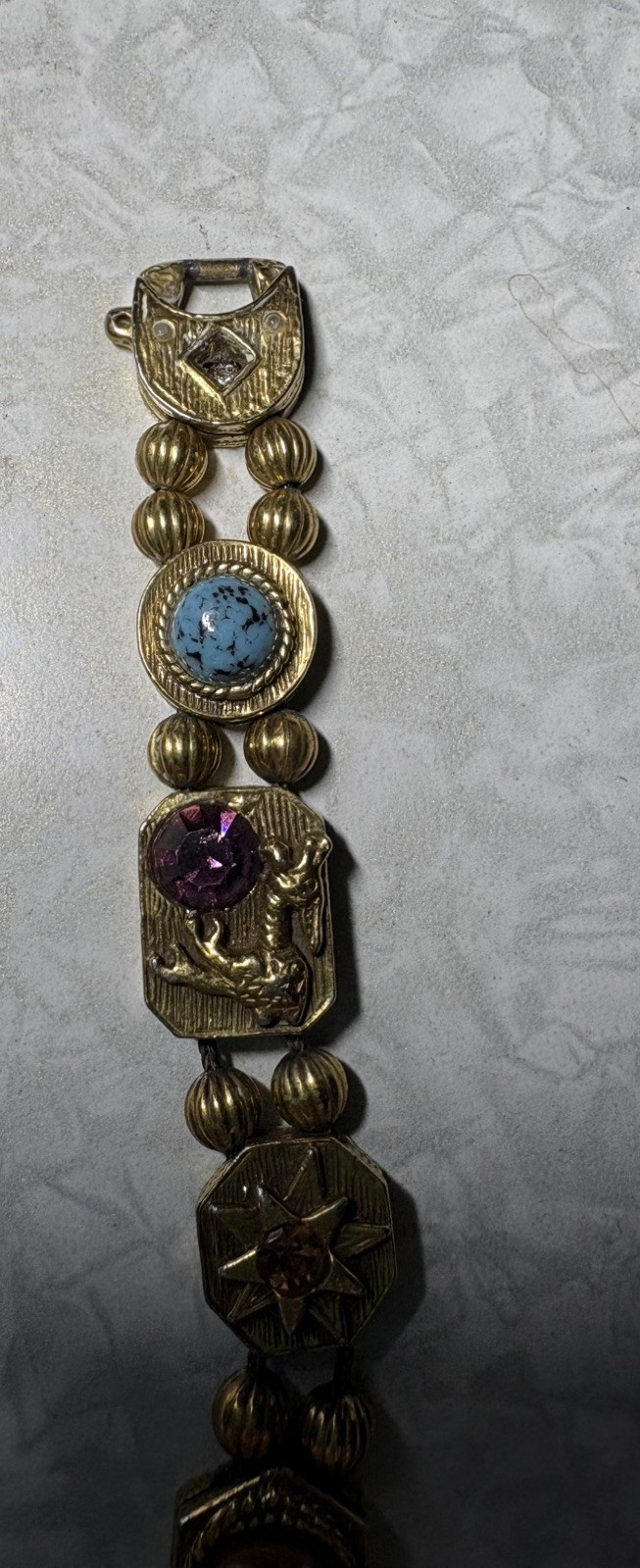 Vintage Slides Charm Bracelet Goldette Signed 7inches