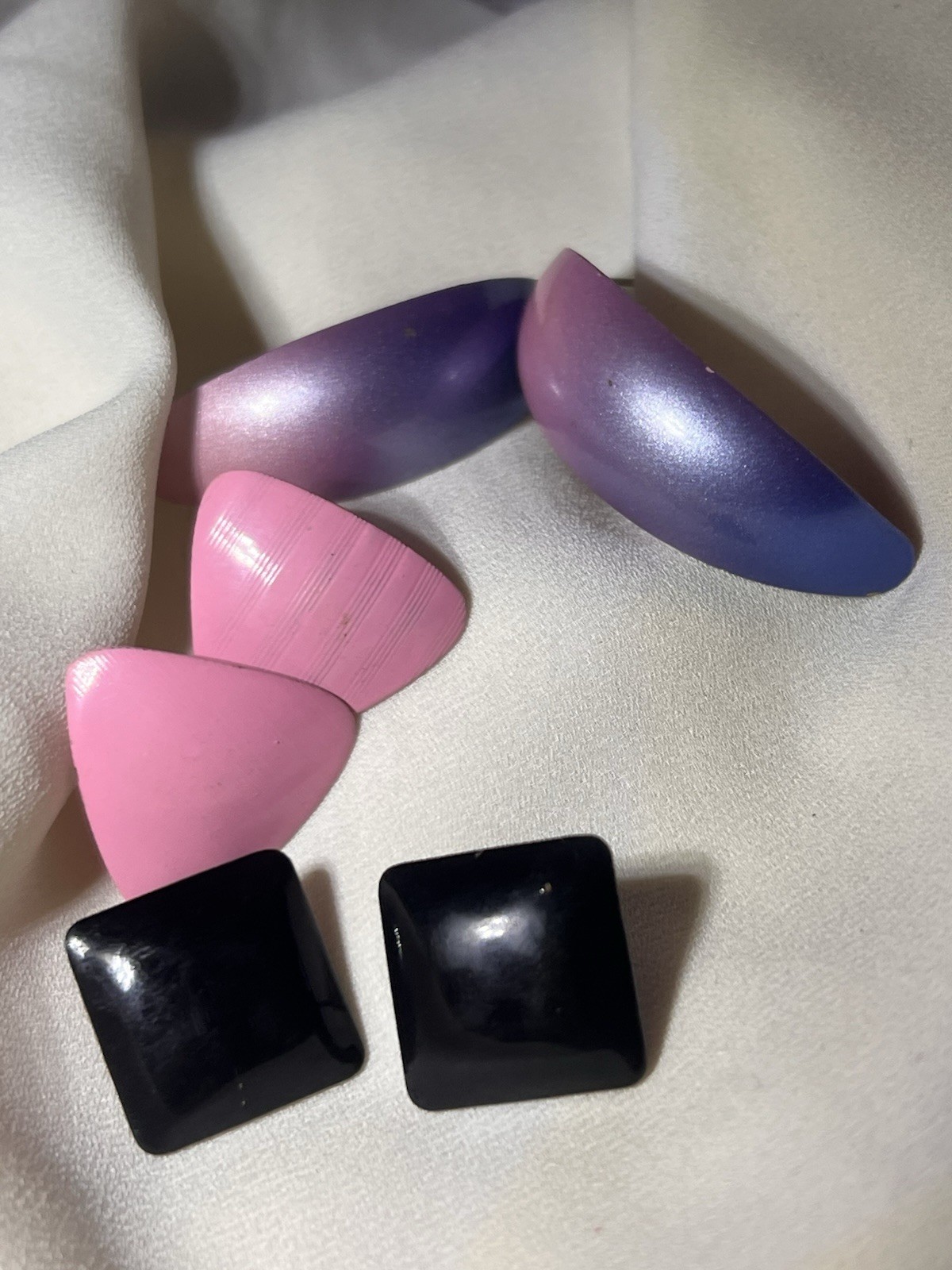 Vintage 80S Hombre, Pink Purple And Blue Retro Statement Earrings