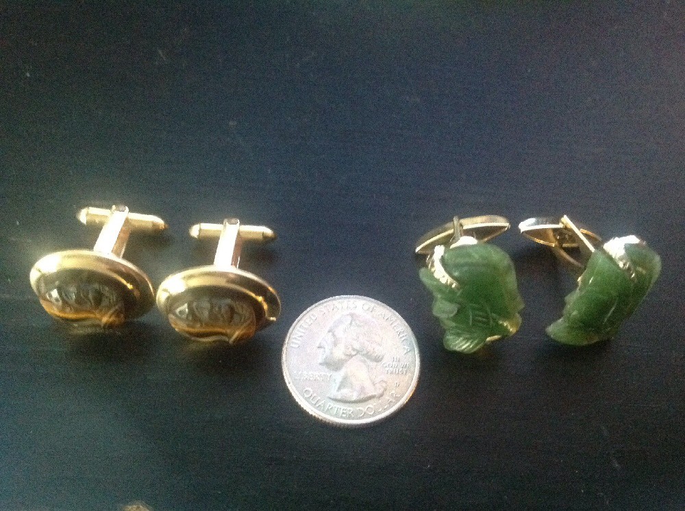 Set Of 2 Pairs Of Roman Legions Gold Cufflinks (jade And Tiger’s Eye)