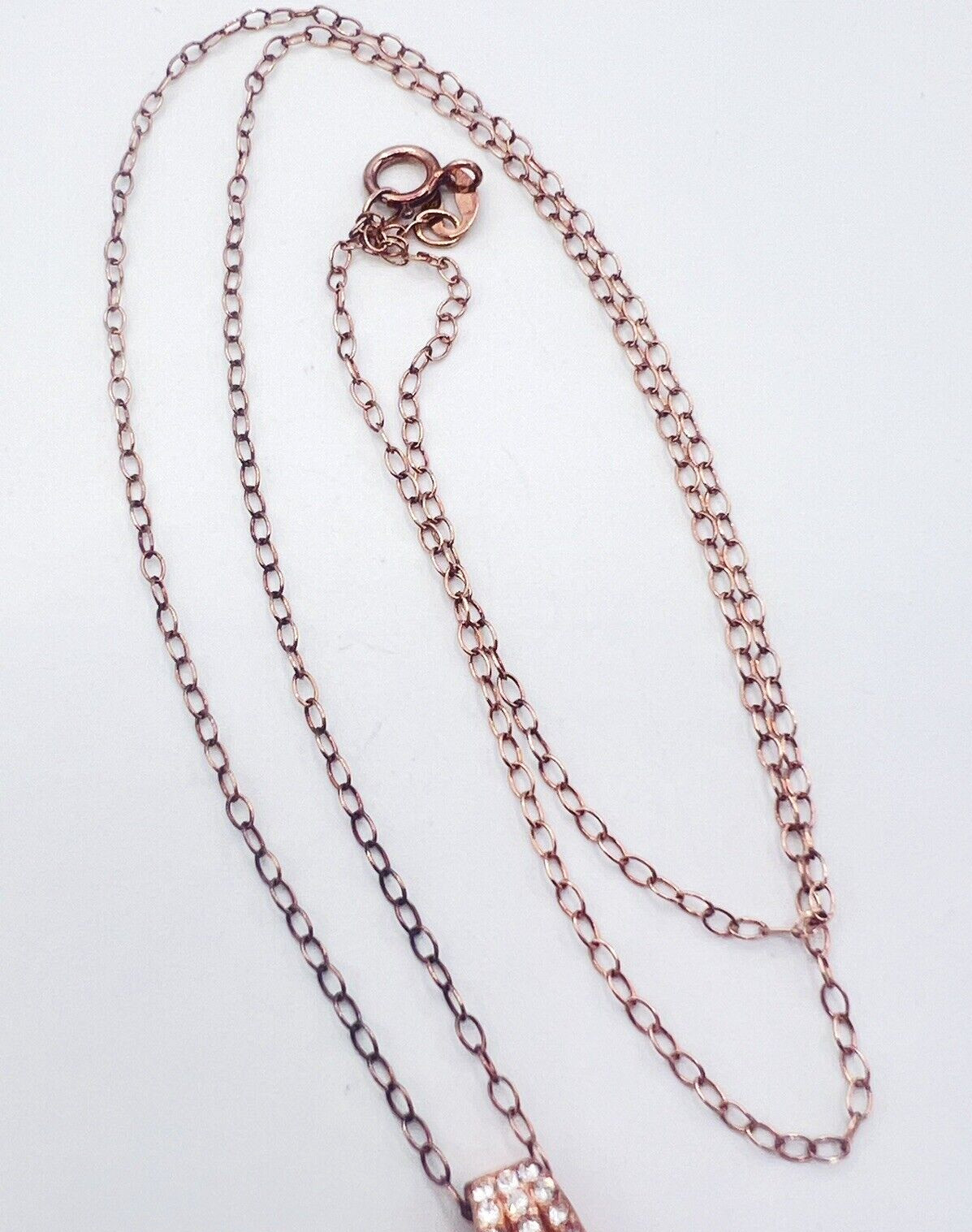 Vintage Rose Gold Tone Sterling Silver Purple Crystal Pendant Necklace